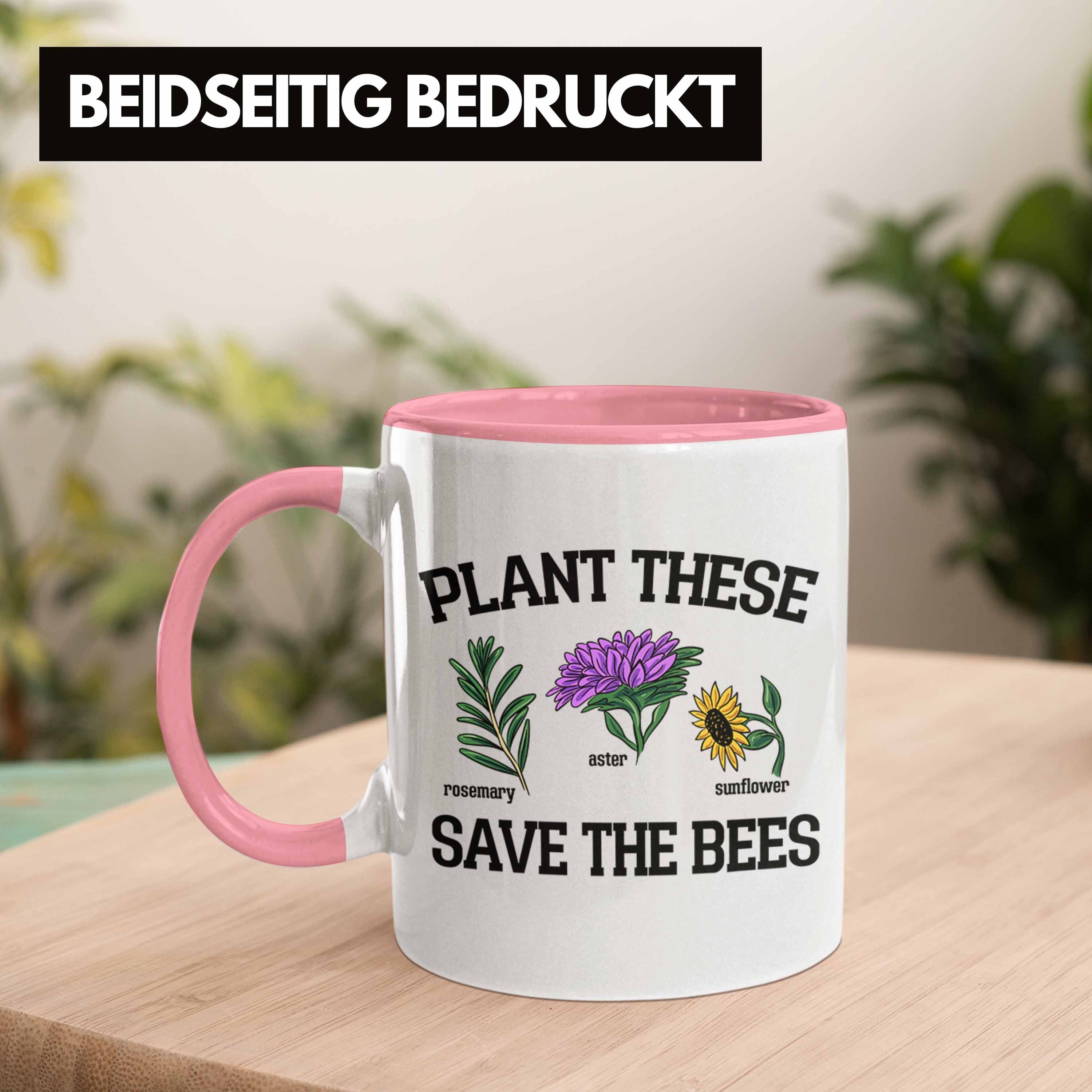 Trendation Tasse Lustige Tasse These Bienenliebhaber Geschenk Plant für Rosa Save The Bees