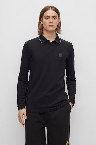 feiner Poloshirt Passertiplong Black Baumwollqualität BOSS in ORANGE