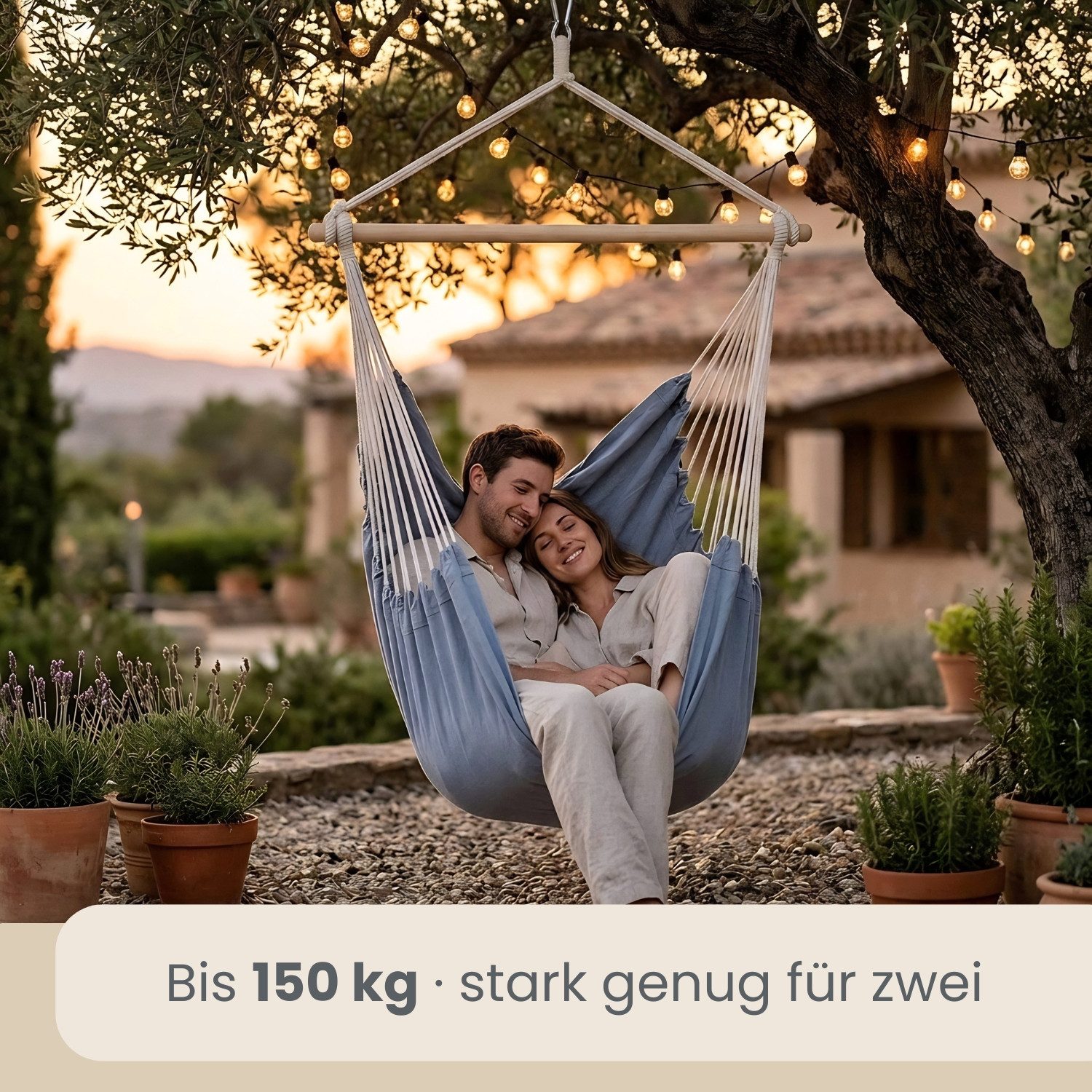 AMANKA Hängestuhl für 2 Personen: XXL Outdoor Hängesessel bis 150 kg - Garten und Balkon, 185 x 130 cm Hängesitz für Kinder und Erwachsene - 360° Relaxsessel