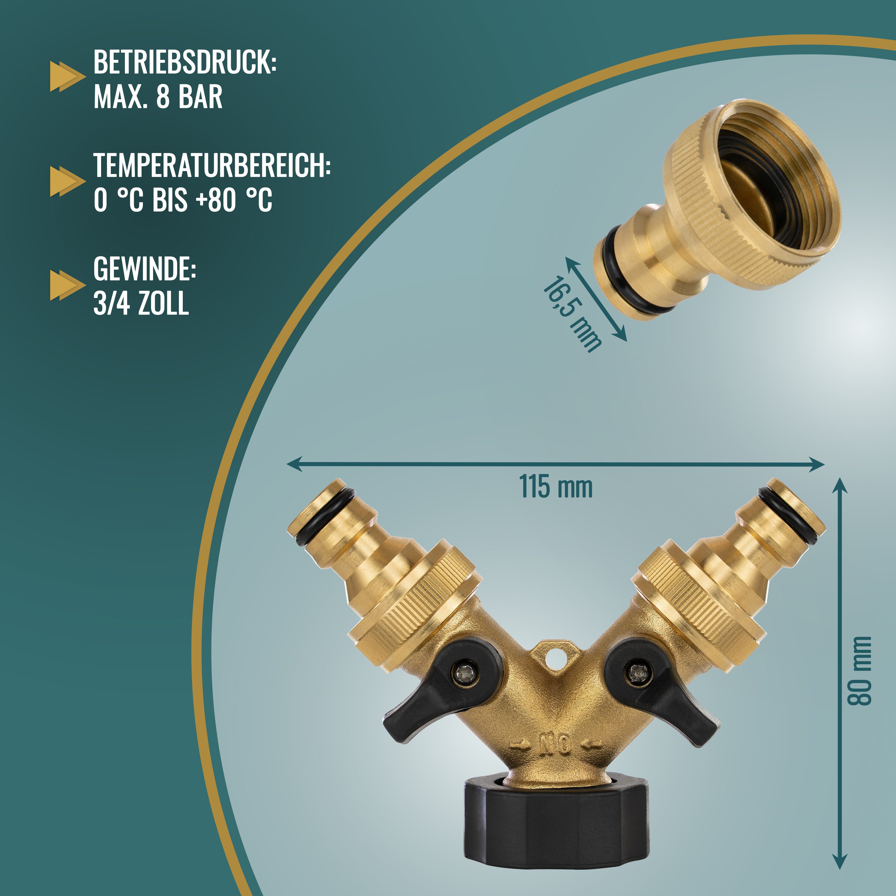 Poppstar Bewässerungsventil Y-Verteiler für Wasserhahn 3/4 Zoll-Gewinde, max. 8,00 bar, für Waschmaschine, Küche & Garten
