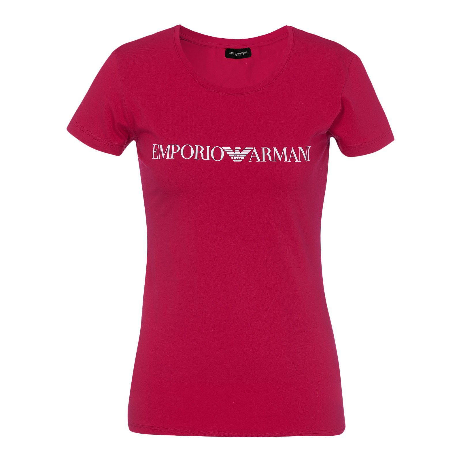 Round T-Shirt Loungewear-Shirt der mit Emporio Brust auf 16874 Markenschriftzug Neck Armani crimson