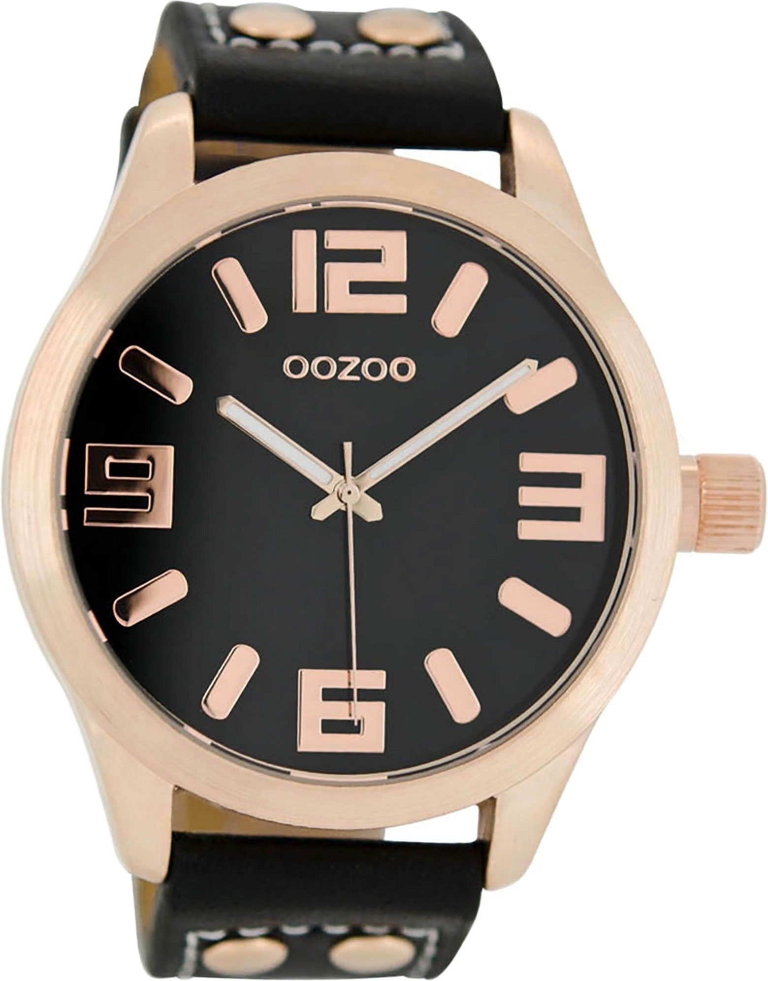 Damen Uhren OOZOO Quarzuhr D2UOC1159 Oozoo Quarz-Uhr Damen rose Timepieces, Damenuhr mit Lederarmband, rundes Gehäuse, extra gro