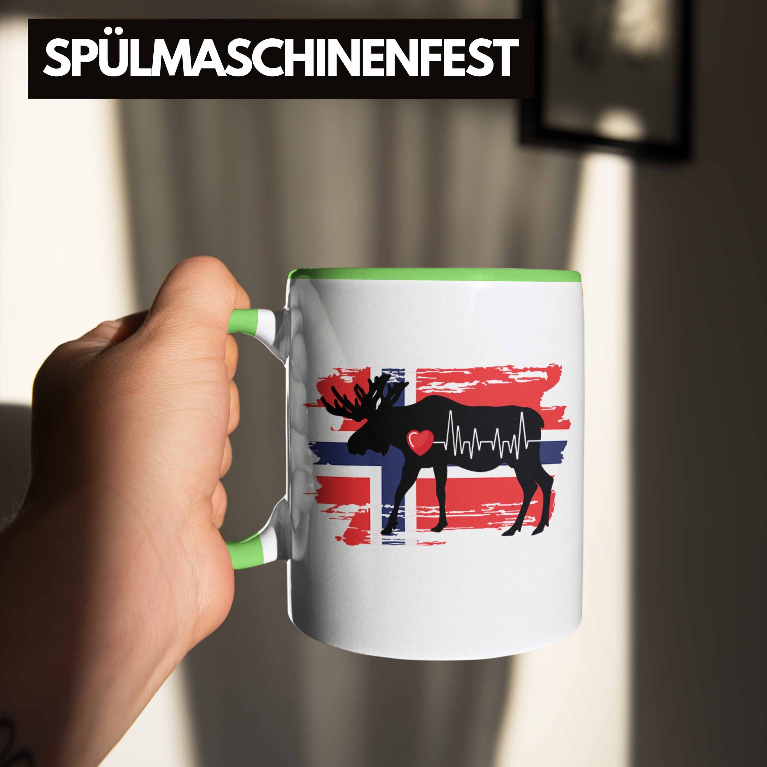 Trendation Tasse Herzschlag für Tasse - Geschenk Lieb Trendation Norwegen Norwegen Grün Elch