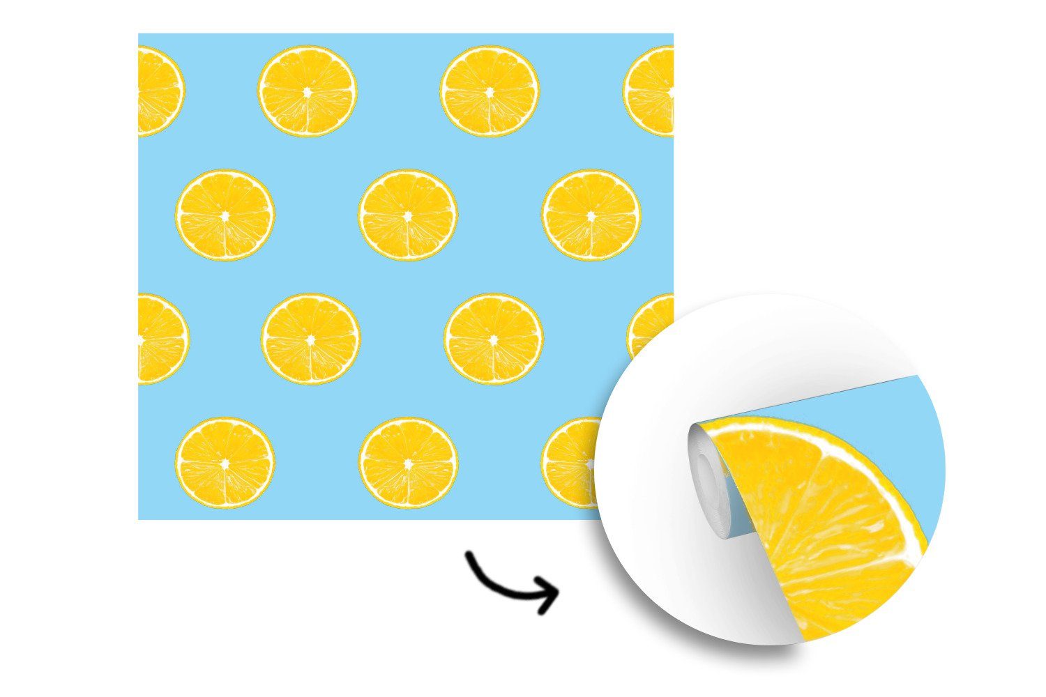MuchoWow Fototapete Zitrone Wandtapete Tapete (5 Obst, - oder bedruckt, Vinyl Muster Matt, St), für Schlafzimmer, Wohnzimmer 