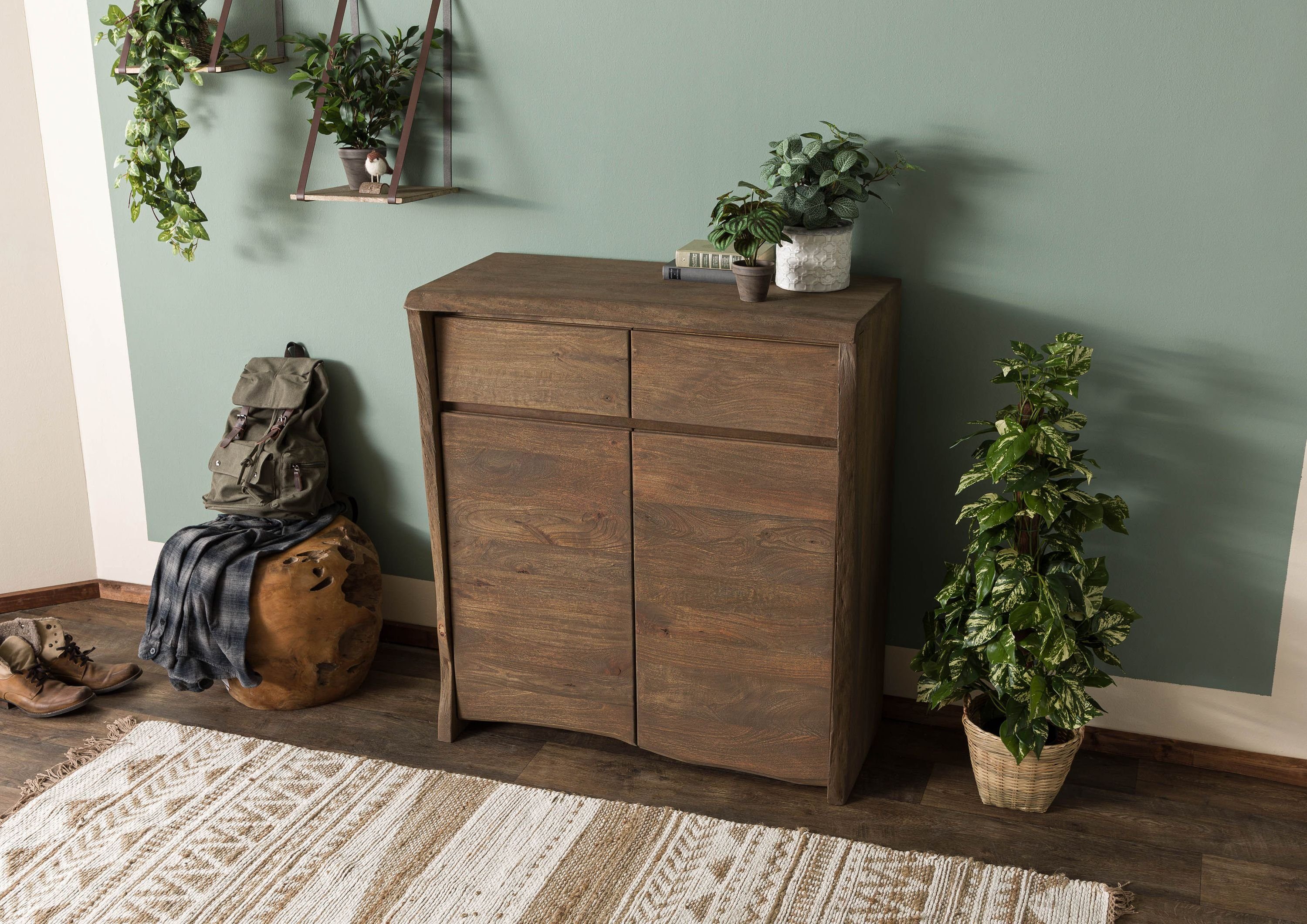 Massivmoebel24 Highboard PURE MANGO (Massivholz), Mango 100x48x111 braun geölt / sandgestrahlt PURE MANGO #101