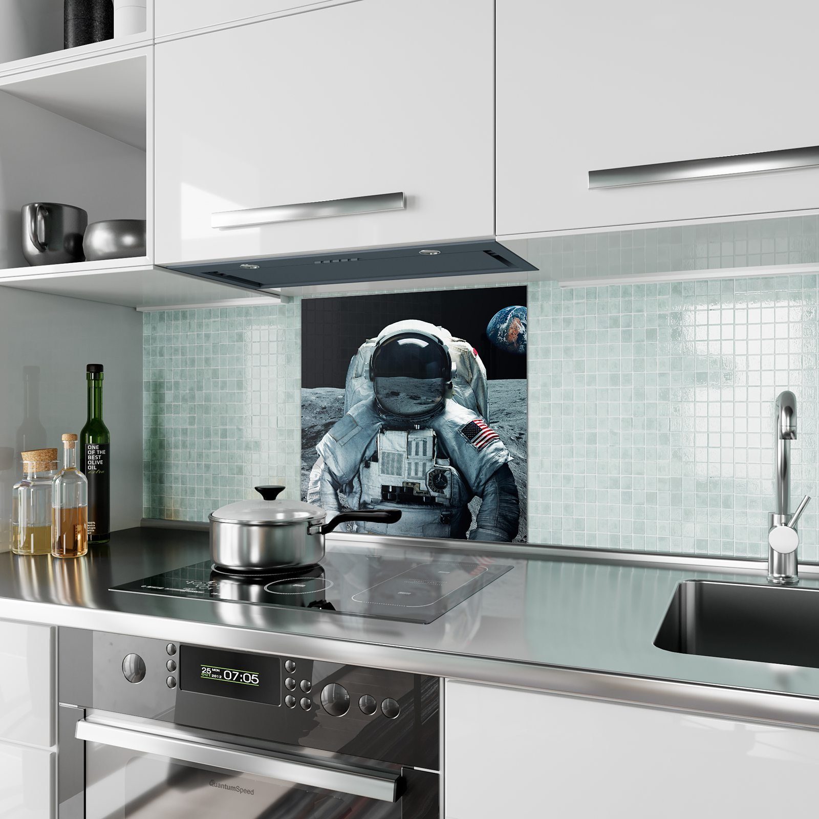 Spritzschutz mit Küchenrückwand Astronaut Glas Küchenrückwand Motiv Primedeco