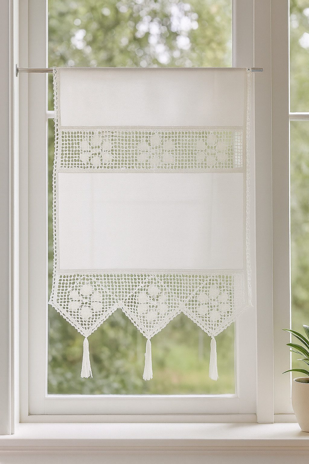 Clever-Kauf-24 Scheibengardine Fenster-Tür-Behang Siebleinen mit Häkeleinsa günstig online kaufen