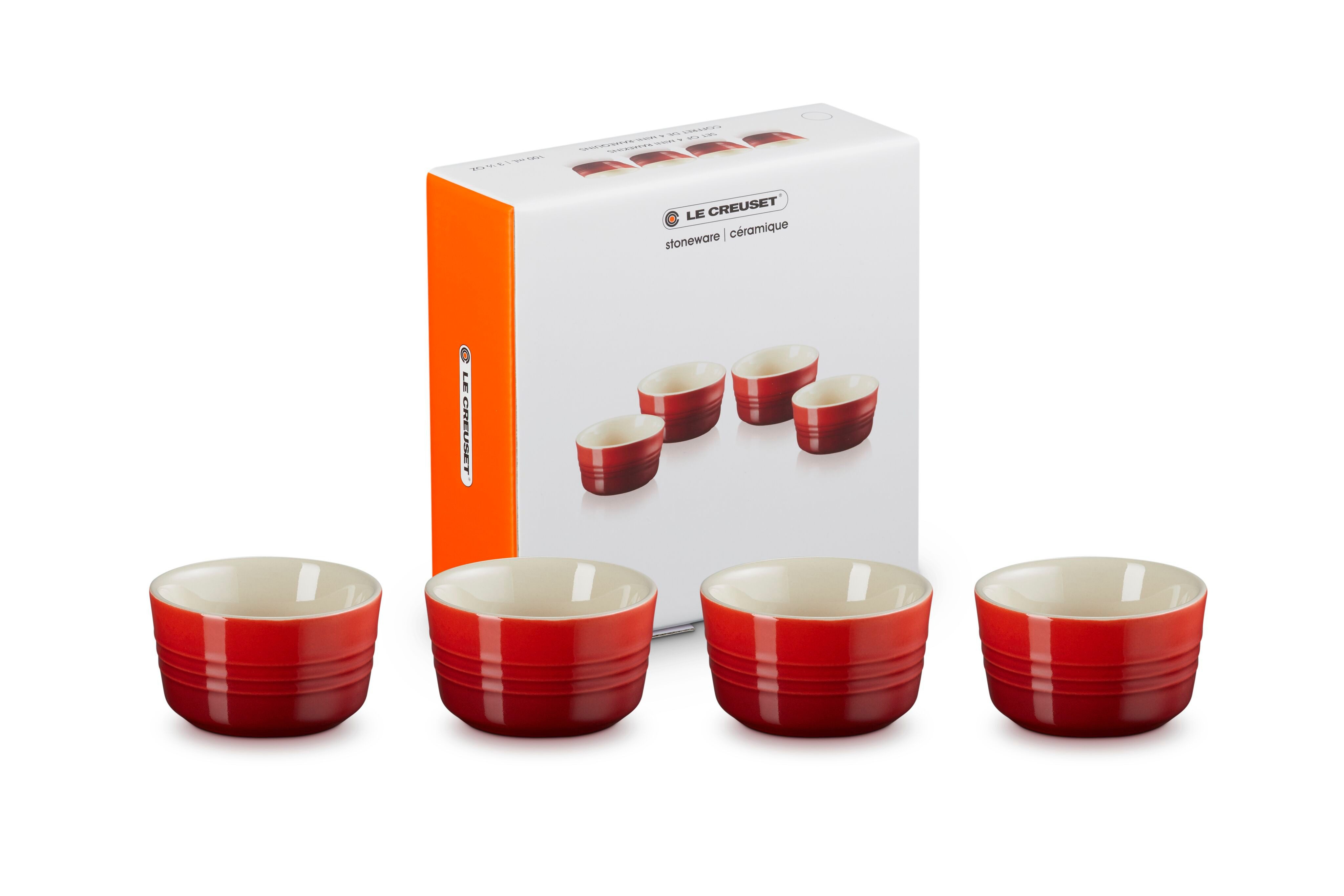 LE CREUSET Portionsförmchen 4-er Set Mini Förmchen, Steinzeug, Kirschrot, 79109100600000
