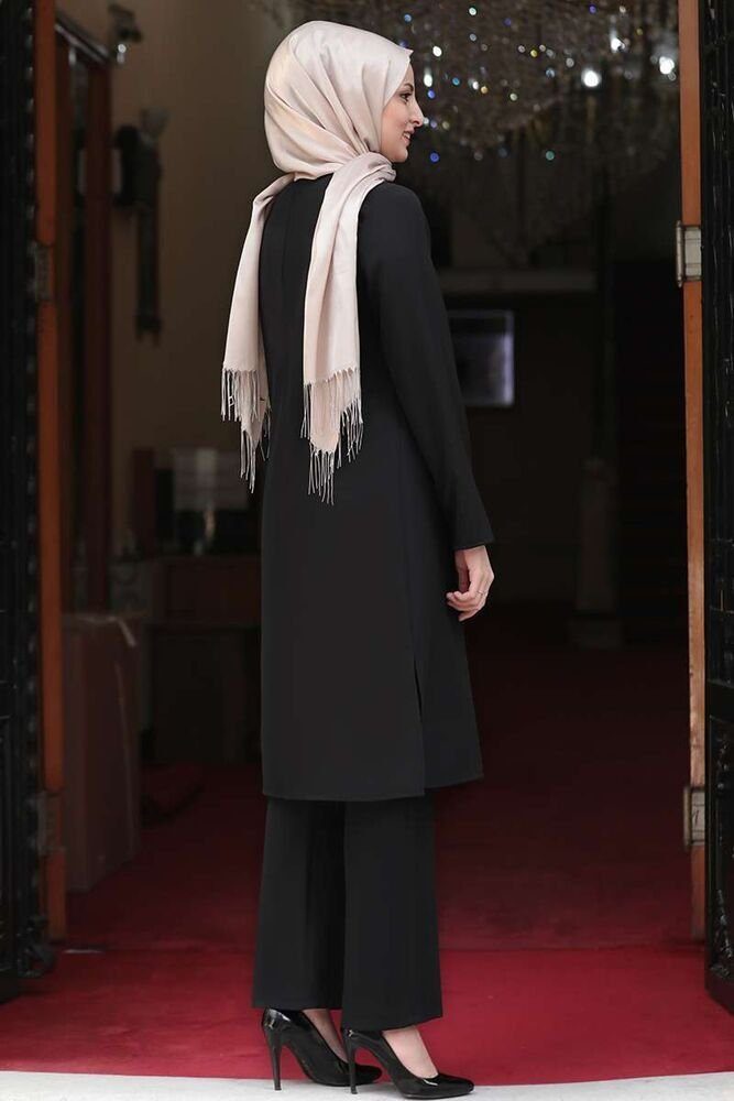 fashionshowcase Anzug Damen Zweiteiler - Gerippte Longtunika mit Hose - Modest Fashion