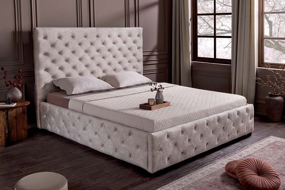 riess-ambiente Boxbett PARIS 160x200cm champagner beige - Samt, inkl. Lattenrost & Bettkasten (Einzelartikel, 1-St), Chesterfield Queensize-Bett mit Stauraum -  – Bild 5 von 5