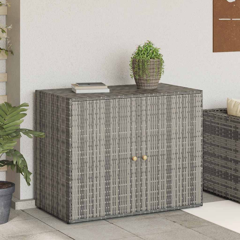 furnicato Garten-Geräteschrank Gartenschrank aus PE-Rattan mit Echtholzgriffen, 100 x 55,5 x 80 cm, (1 St), Wetterfeste Aufbewahrungsbox mit Stahlrahmen und viel Stauraum