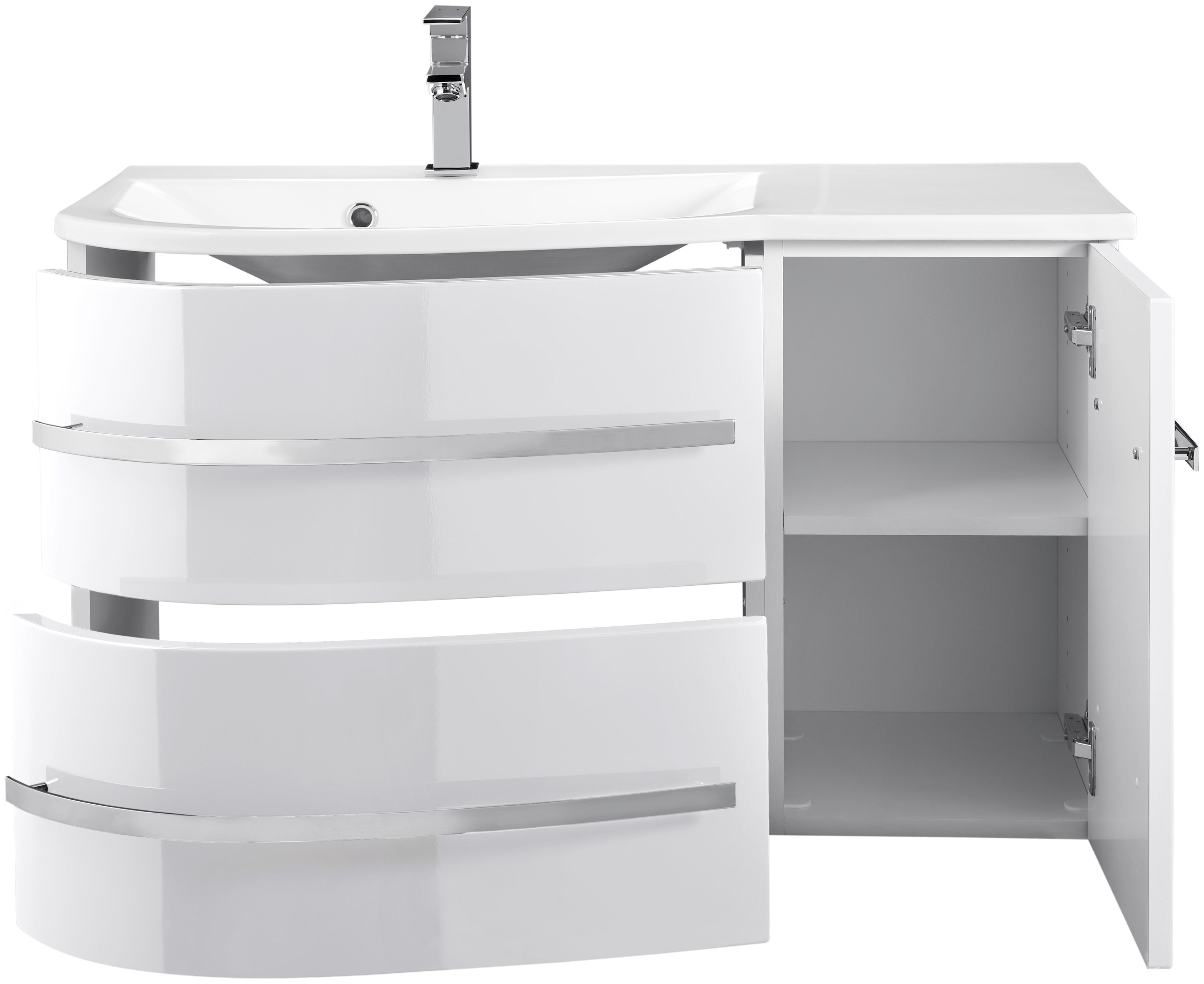 welltime Waschtisch OSLO, Breite 90cm, geschwungene Form, Ablage rechts