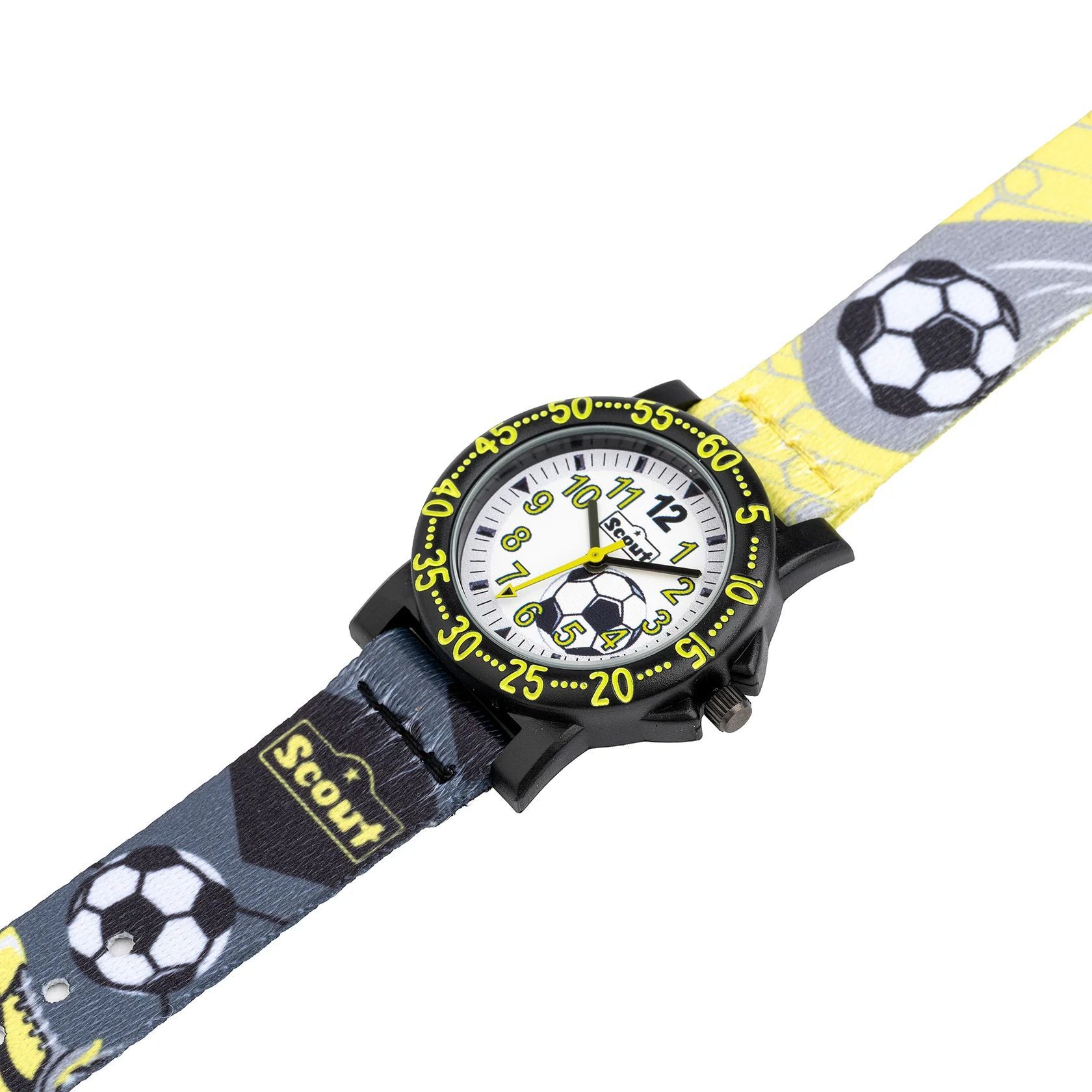 Scout Quarzuhr Kinderuhr 164000214 Fußball Lernuhr Textilband Schwarz 32,5 mm