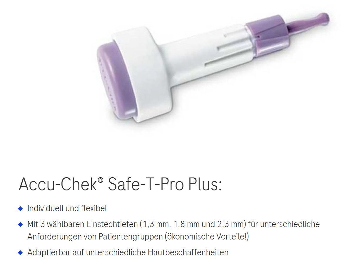 Roche Stechhilfe Accu-Chek Safe T-Pro Plus, Spar-Set, hygienische und schmerzfreie Blutentnahme, (200 St), sterile Stechhilfe für Blutzuckermessung, für Diabetiker