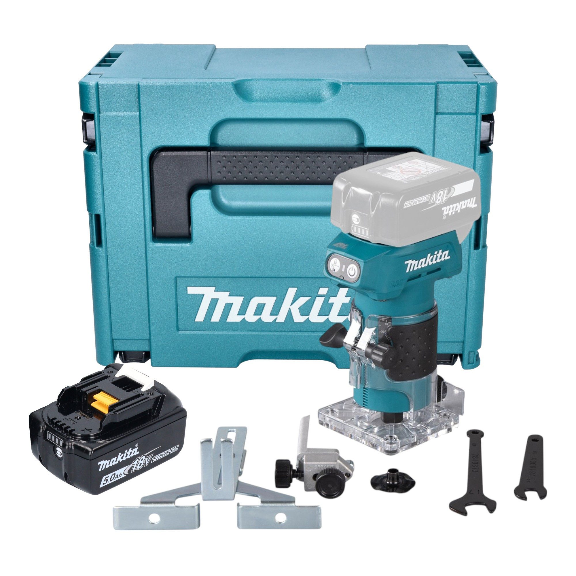 Makita Oberfräse DRT 52 T1J Akku Kantenfräse 18 V 6 mm Brushless + 1x Akku 5,0 Ah