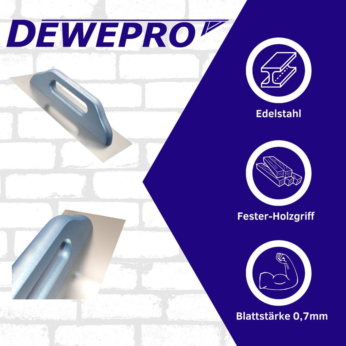 Thumbnail - DEWEPRO Glättekelle DEWEPRO Schweizer Glättekelle - Aufziehglätter - Edelstahl 580x130mm