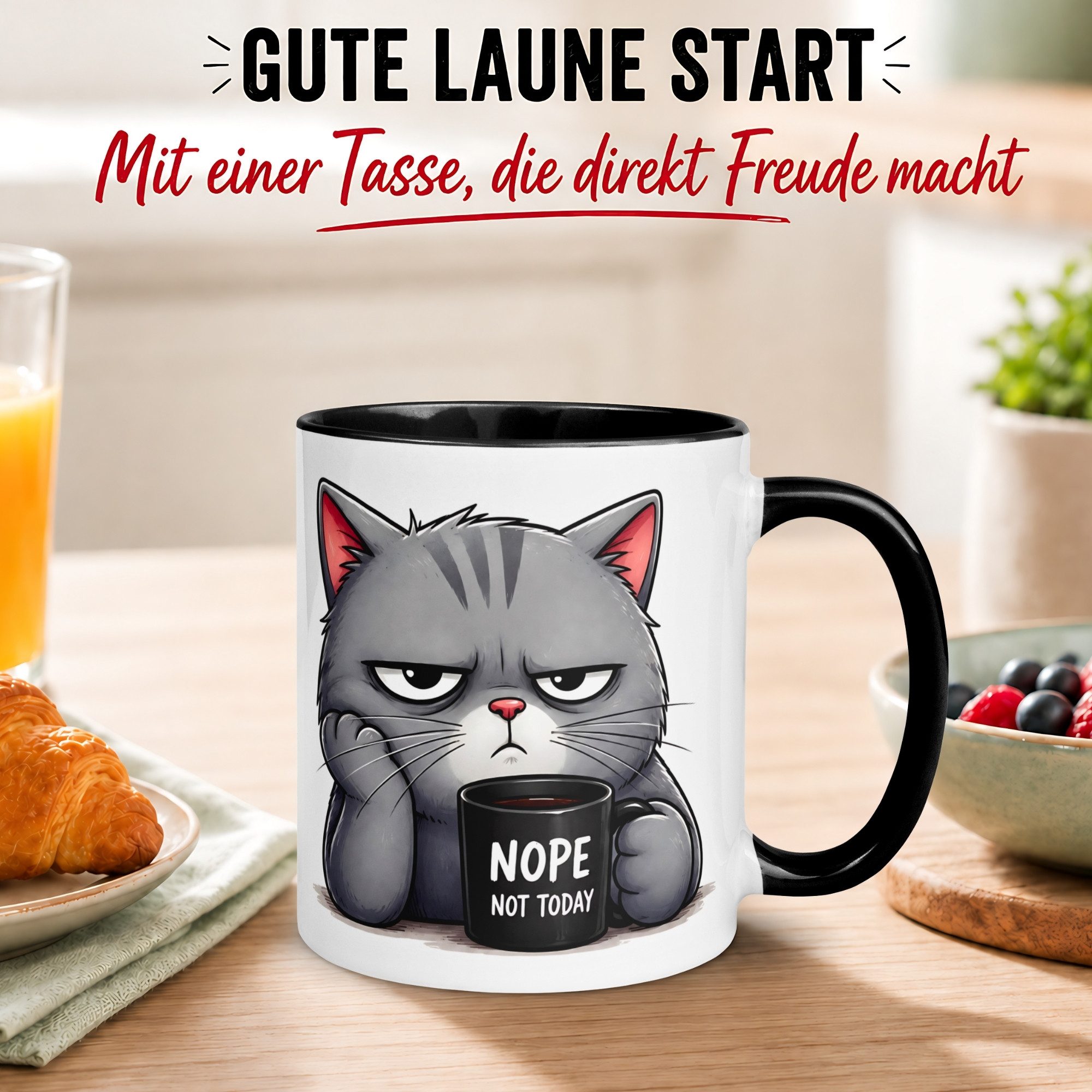 Momentals Tasse Katze – Ich würde ja aufstehen – lustiges Katzen Geschenk Morgenmuffel, Gratis Versand · Links-&Rechtshänder · Spülmaschinenfest