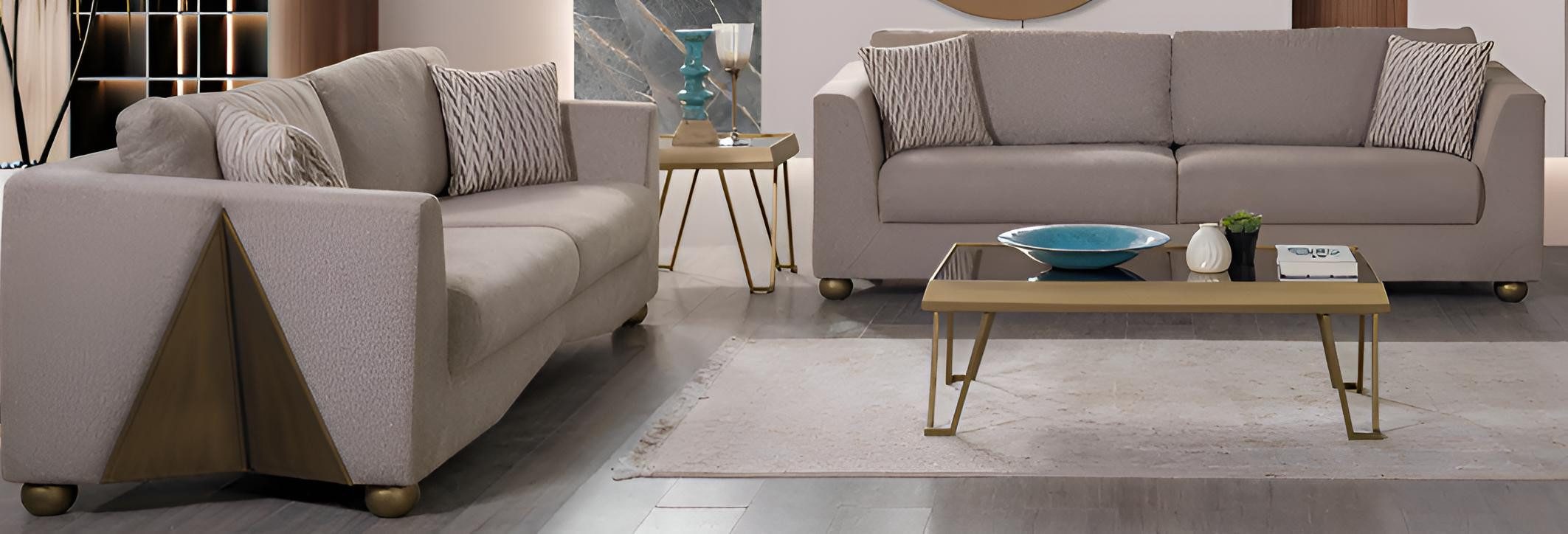 JVmoebel Polstergarnitur Sofa-Set Minimalistischer Stil Holzrahmen Modernes Design Beige Farbe, (4-tlg)
