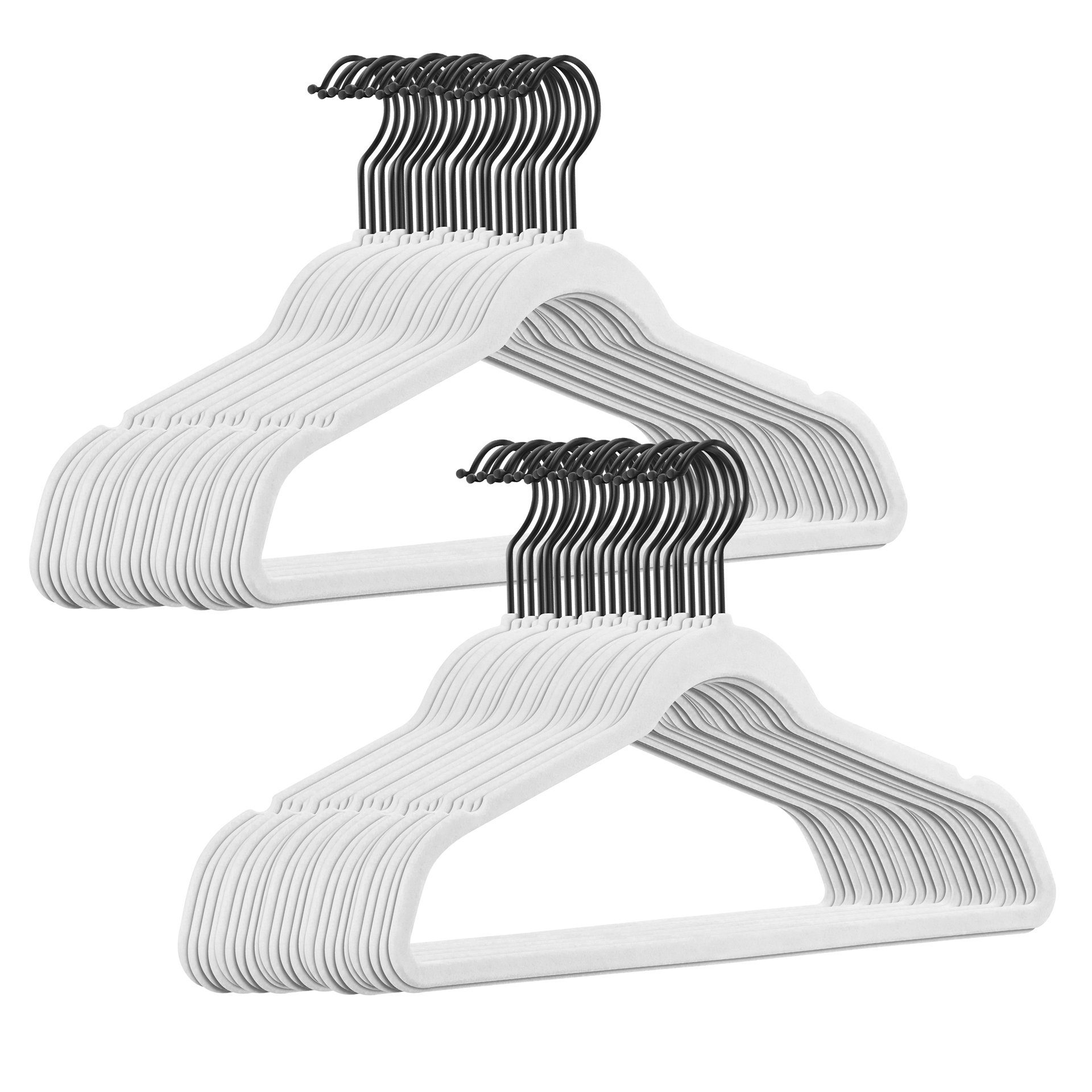 StickandShine Kleiderbügel 50 Stück Samt Kleiderbügel mit Schwarzem Haken in verschiedenen Farben zur Wahl (50er Set) Weiß