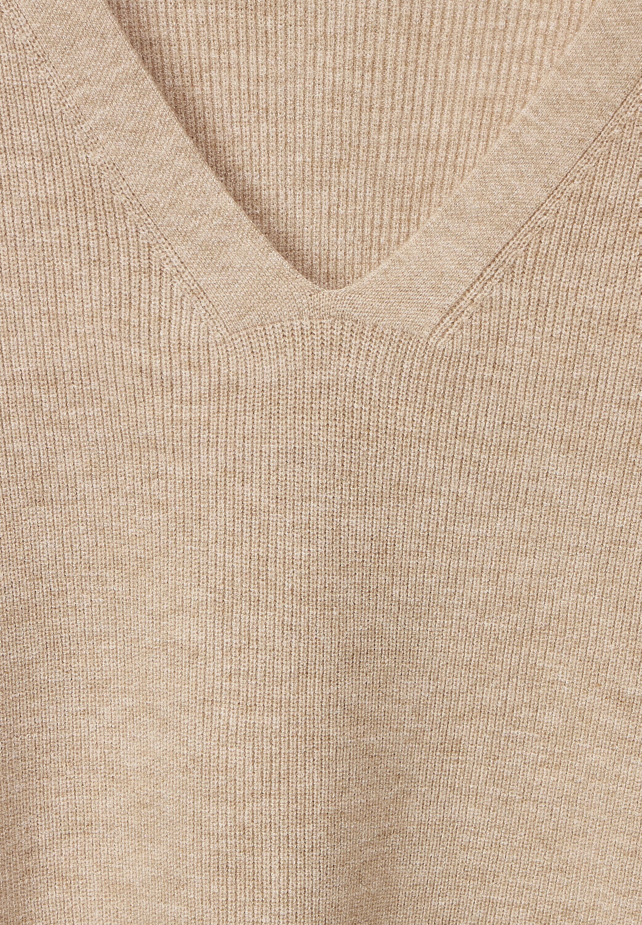 melange V-Ausschnitt-Pullover ONE STREET in bleached sand Unifarbe