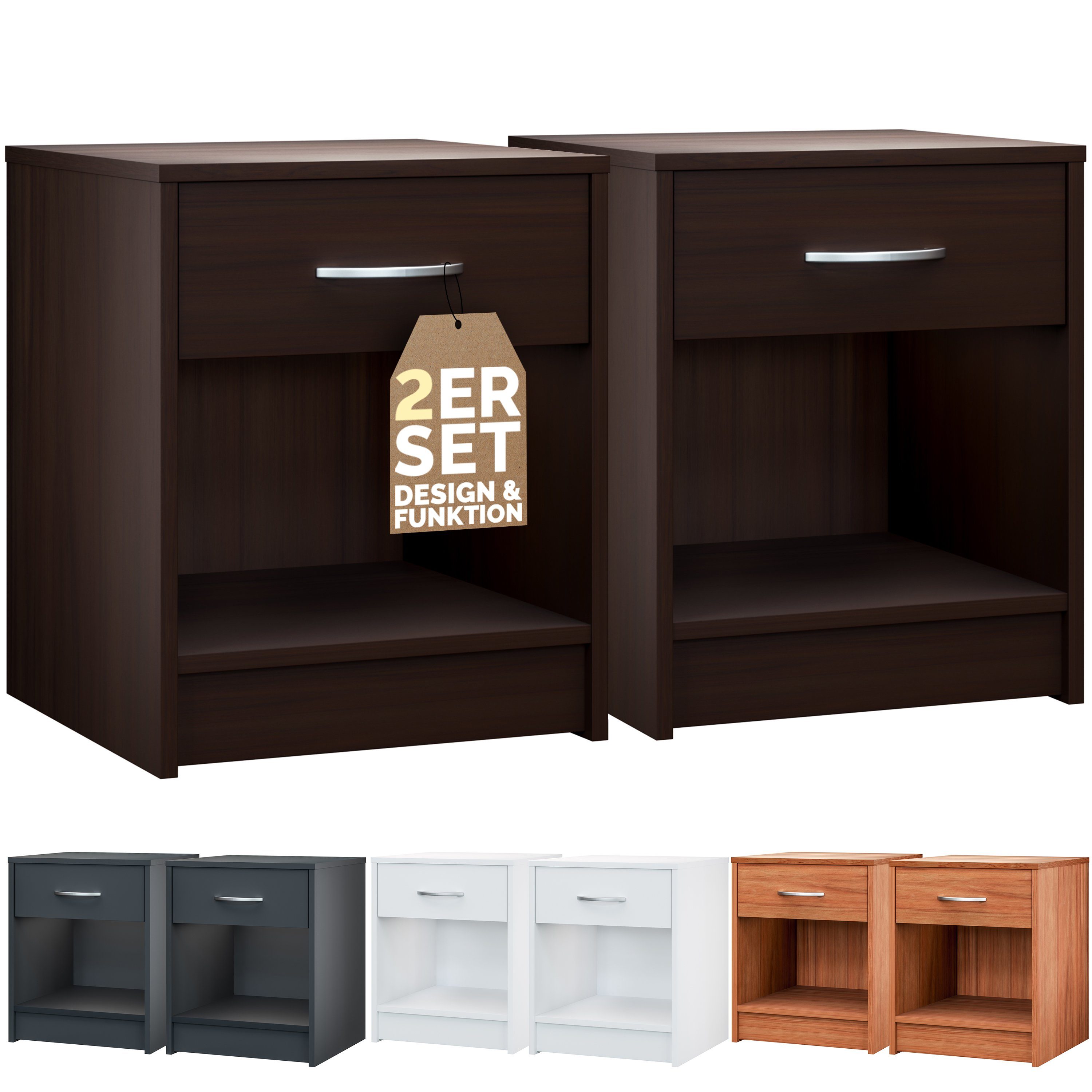 Casaria Nachttisch Hamburg (2-St), Schublade 50x40x35cm günstig online kaufen