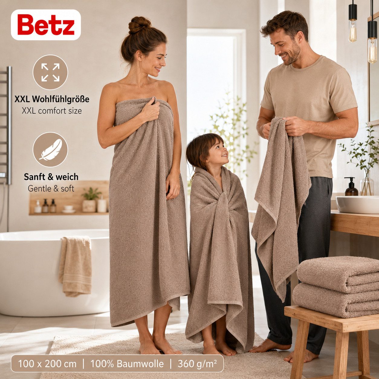 Betz Badetuch Berlin Größe 100 x 200 cm Saunatuch & Strandtuch 360 g/m², 100% Baumwolle (1 Stück, 1-St), saugstark & weich – großes Handtuch mit Aufhänger – Ser – Bild 3 von 5