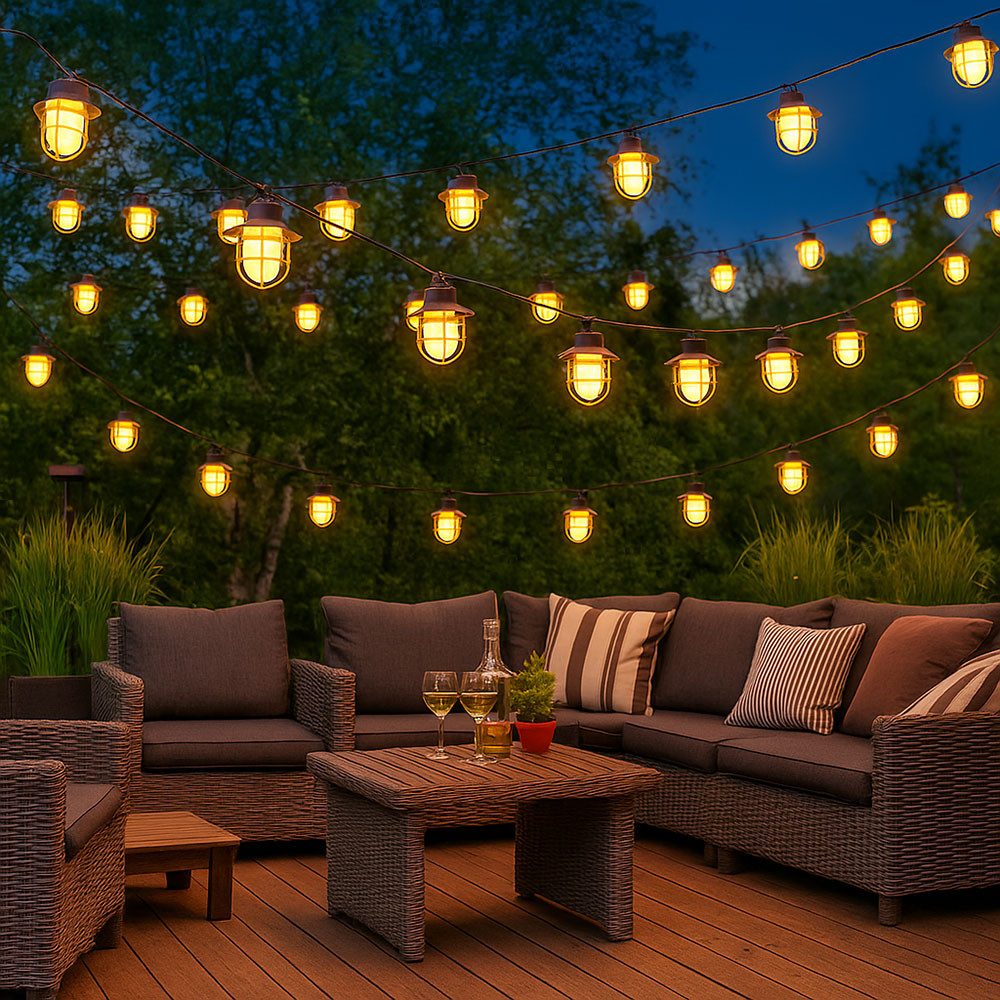 NOWA LED Solarleuchte, LED-Leuchtmittel fest verbaut, Warmweiß, Solar Lichterkette Garten Balkon Veranda Beleuchtung 24x LED Laterne