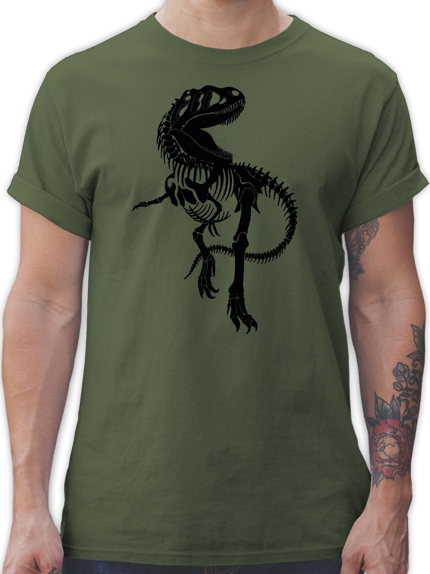 Shirtracer T-Shirt T-Rex Skelett - schwarz Tiere Zubehör 2 Army Grün