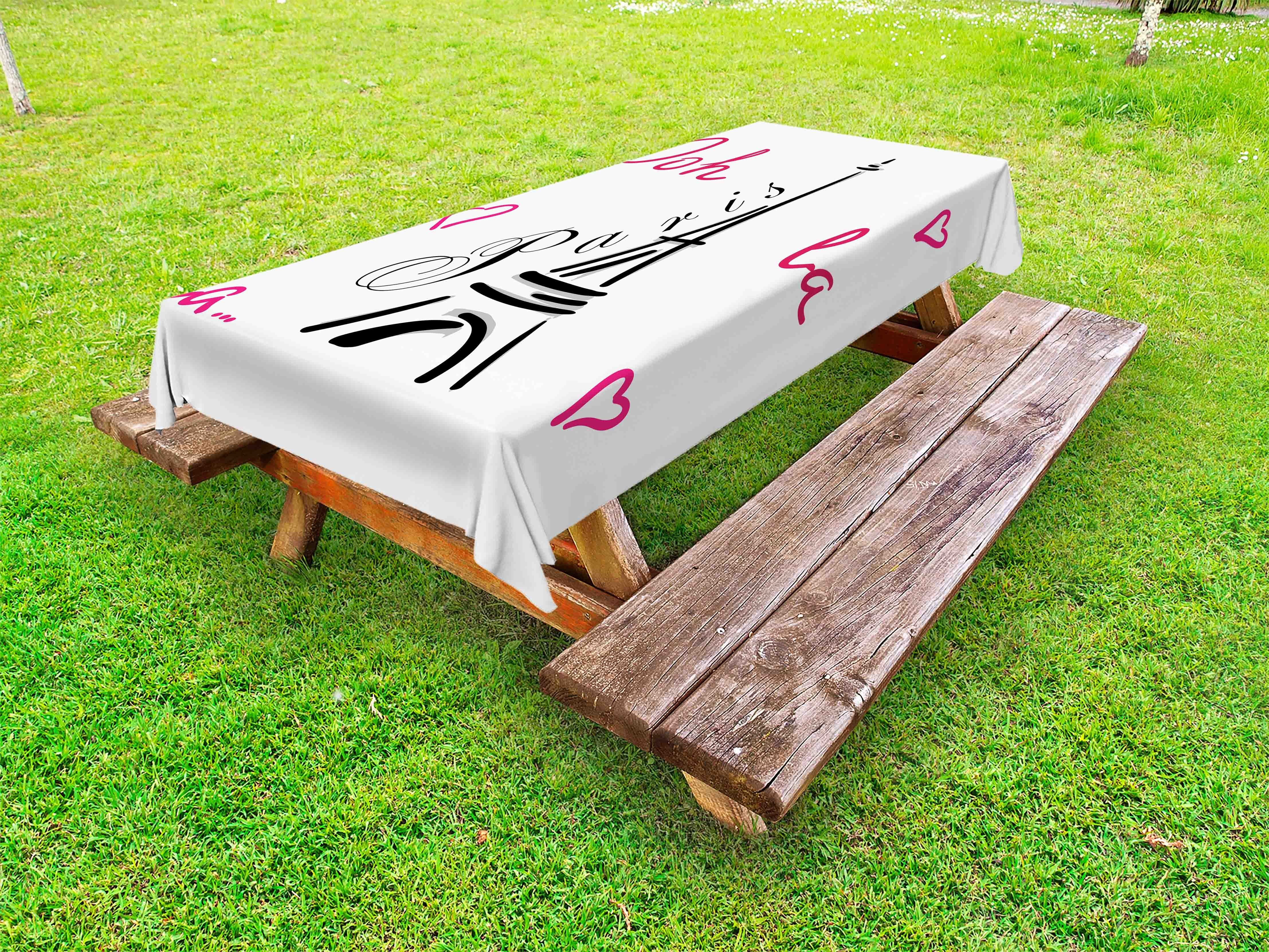 Abakuhaus Tischdecke dekorative waschbare Picknick-Tischdecke, Ooh La La Eiffelturm mit Herzen | Tischdecken