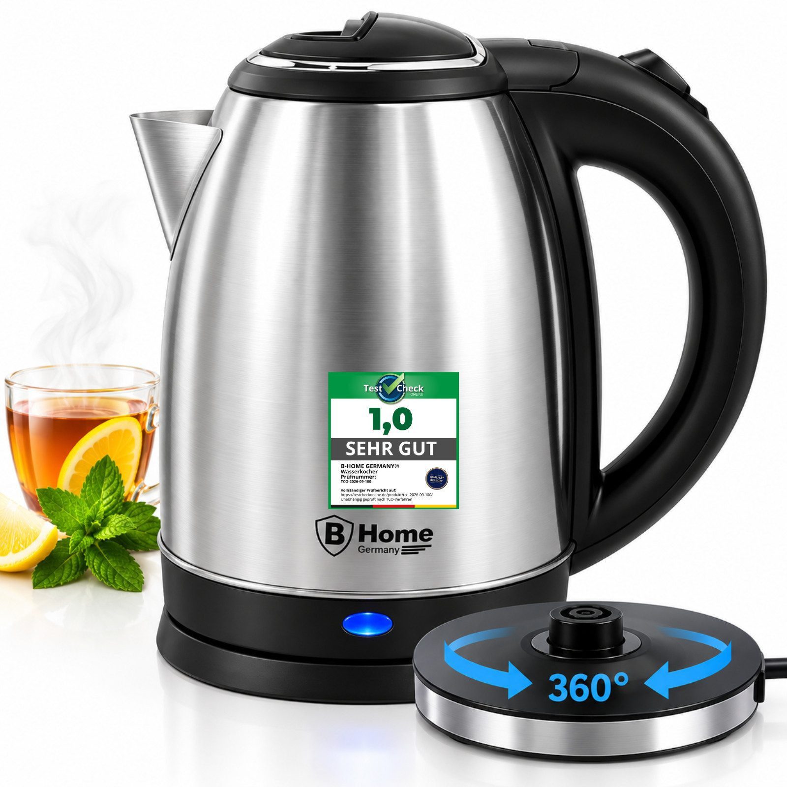 STAHLMANN Wasserkocher Edelstahl [1,8 L] 1500 W mit kabelloser 360° Basis