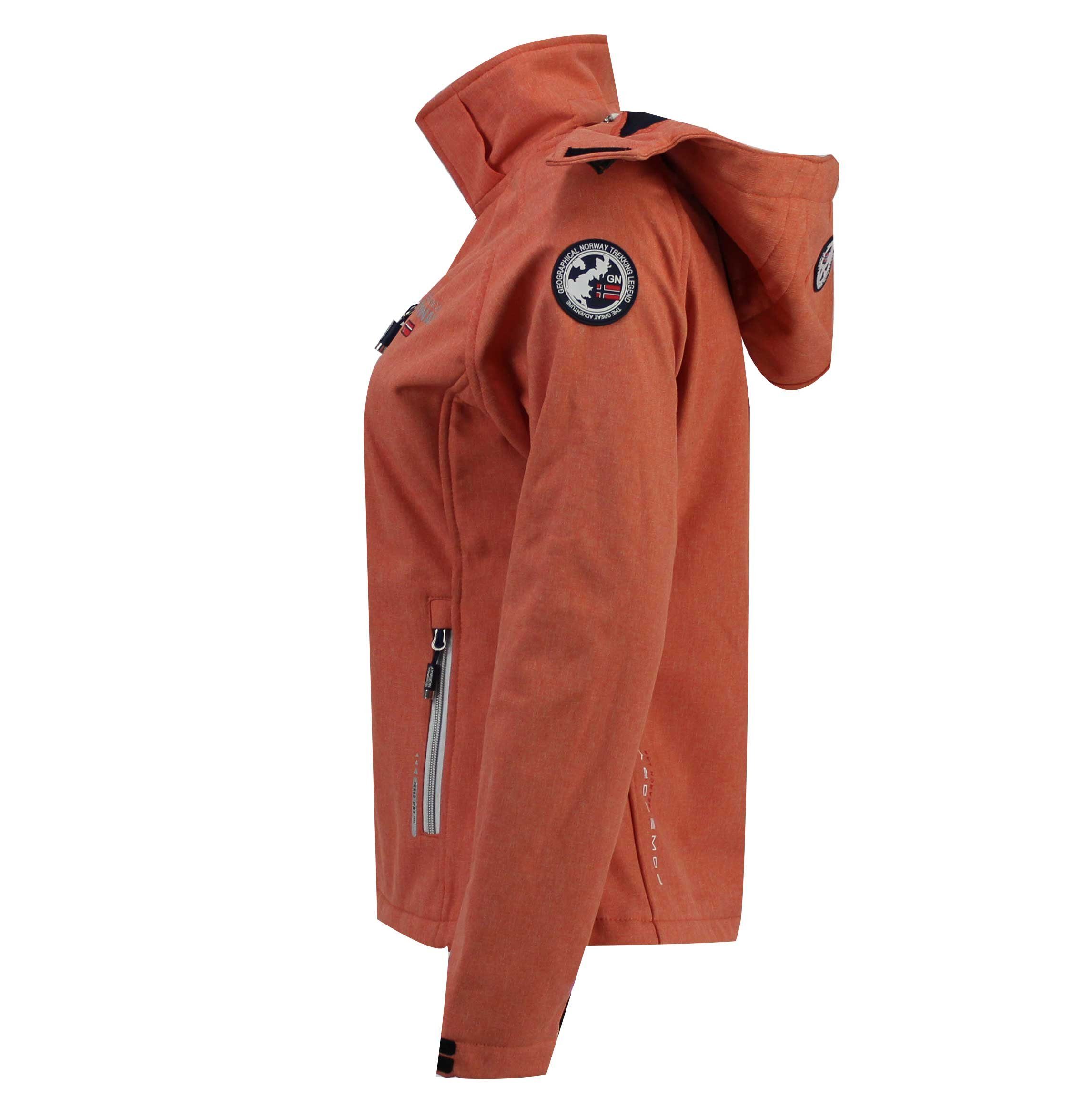 Geographical Norway Softshelljacke Damen Softshell Outdoor Wander Sport Jacke in Unifarbe, mit abnehmbarer Kapuze, mit Stehkragen