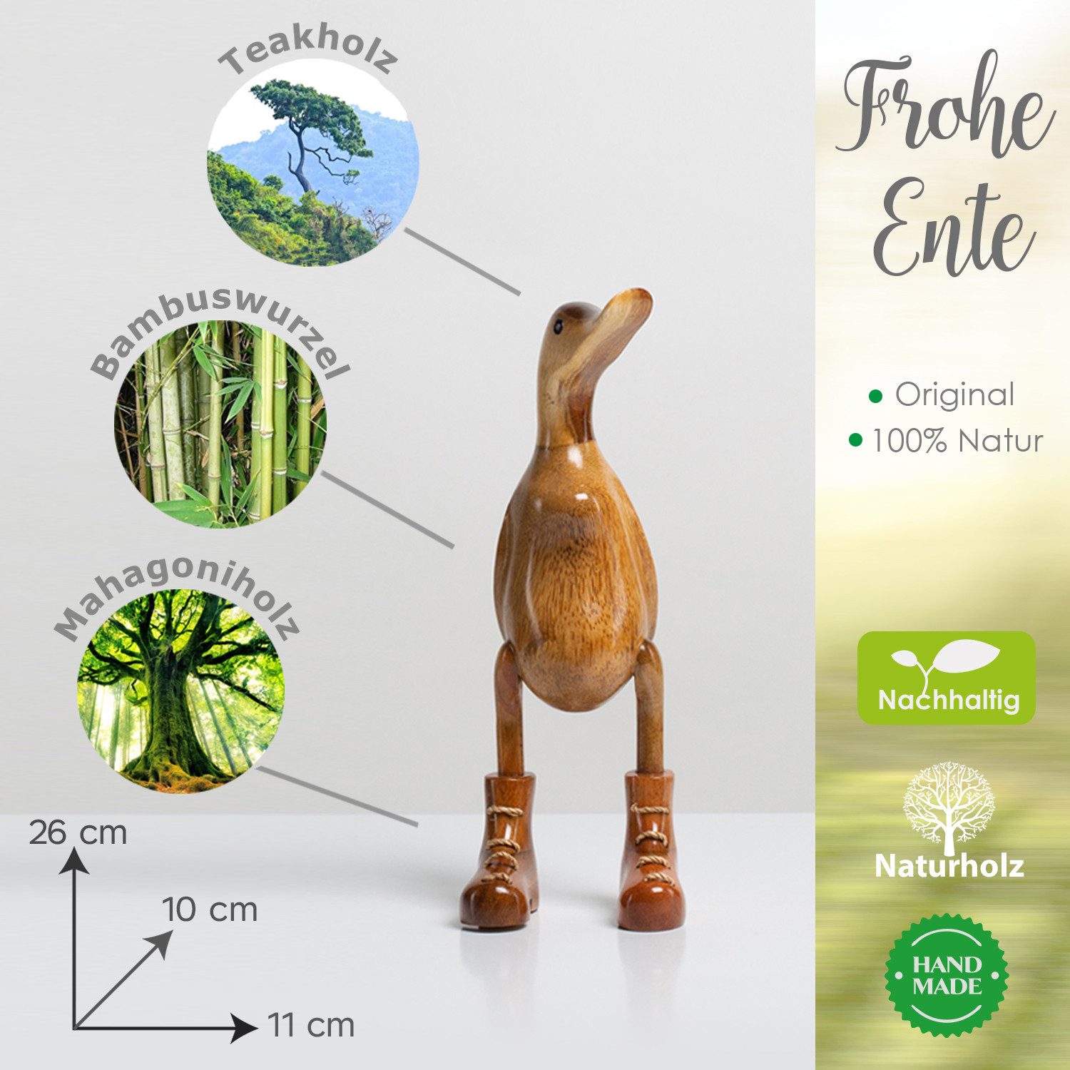 Rikmani Dekofigur Holzfigur Ente Stiefel - günstig online kaufen