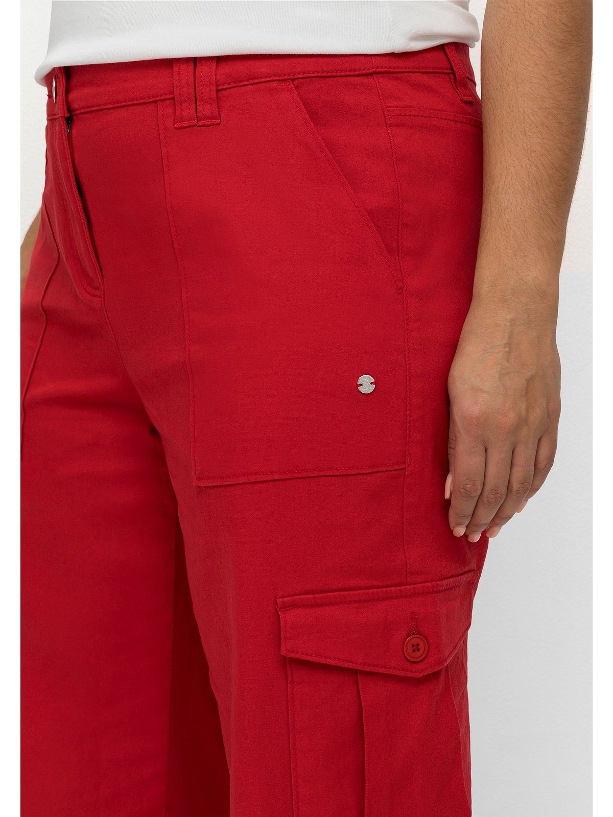 Cargotaschen mohnrot Sheego Größen Große 3/4-Hose mit