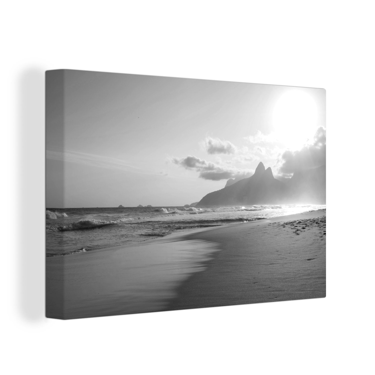 OneMillionCanvasses® Leinwandbild Ipanema Strand in Rio de Janeiro, Brasilien - schwarz und weiß, (1 St), Wandbild Leinwandbilder, Aufhängefertig, Wanddeko, 30x20 cm