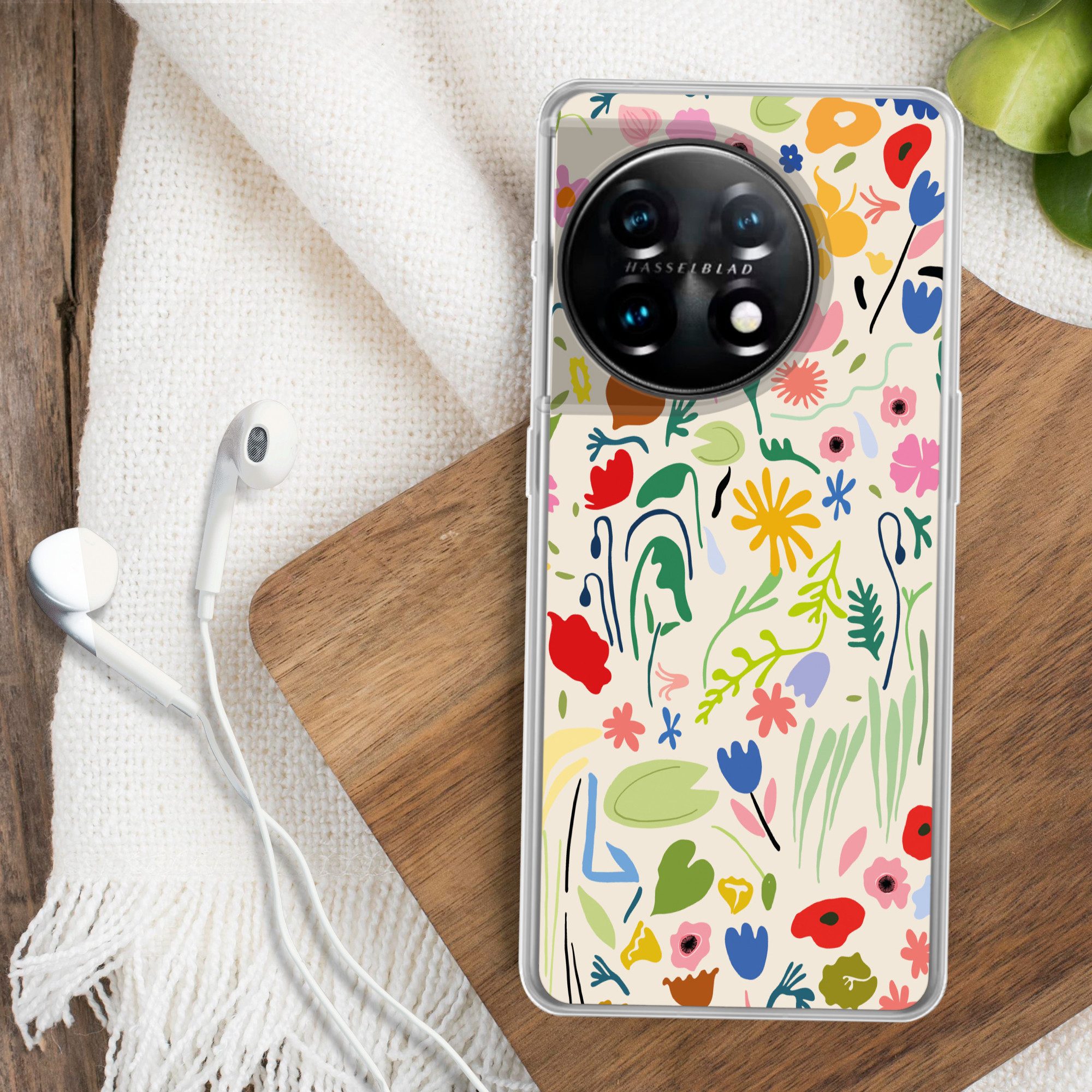 MuchoWow Handyhülle für OnePlus 11 Blumen - Muster - Pflanzen, Handy Case, Silikon, Bumper Case Dünn