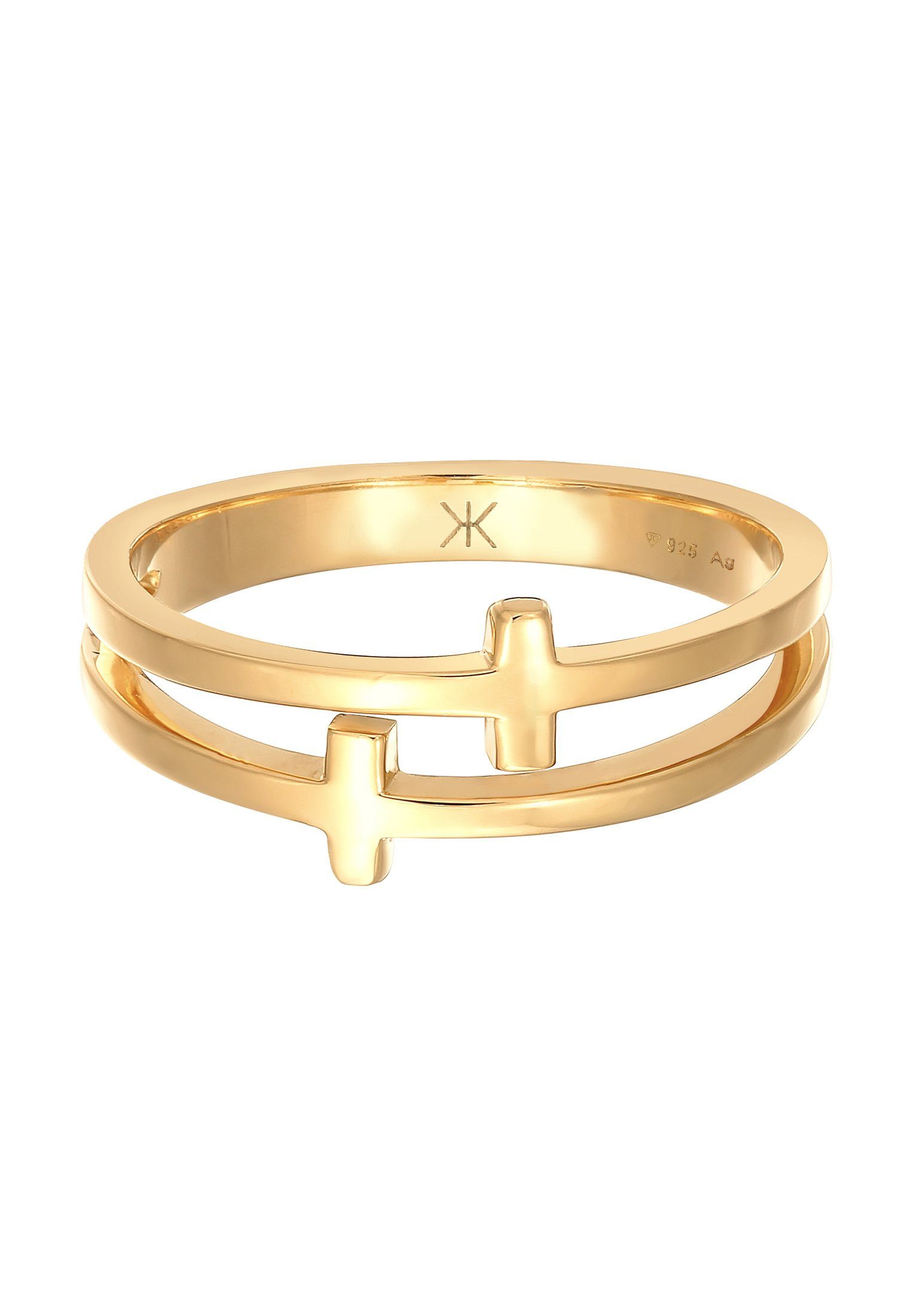 Kuzzoi Silberring Herren Double Kreuz 925 Silber Gold