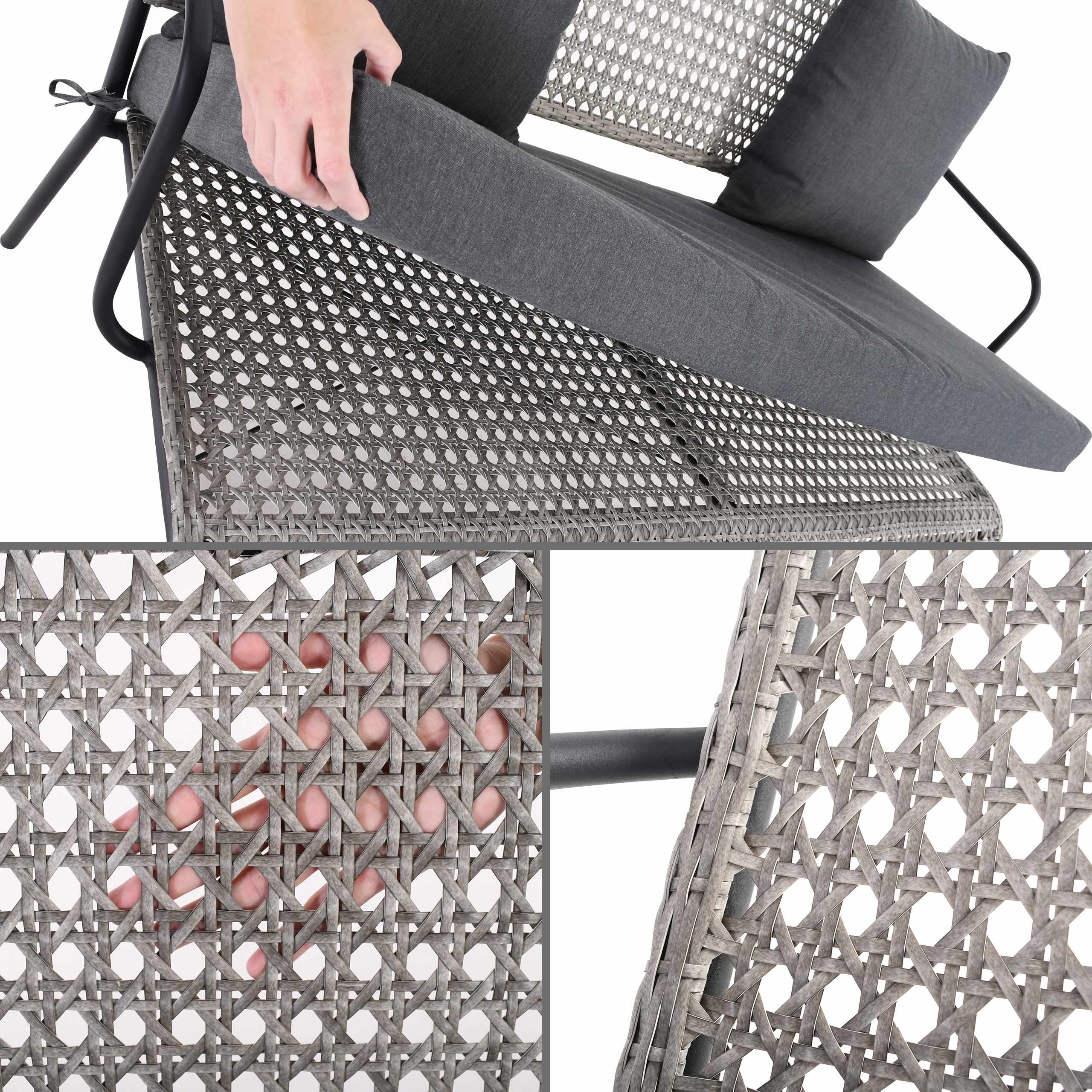 Raburg Gartenlounge-Set Lounge-Sitzgruppe, Polyratten, Anisa, (5-teilig, 2 Sessel & 1 Sofa & 2 Lounge-Tische), Gestell aus Metall in Seiden-Schwarz, belastbar 120 kg pro Sitzfläche