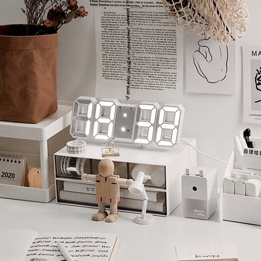 Housruse Wanduhr 3D Wecker LED Uhr Smart Clock Sitzuhr Wohnzimmer 3D Wanduhr  Digitaluhr
