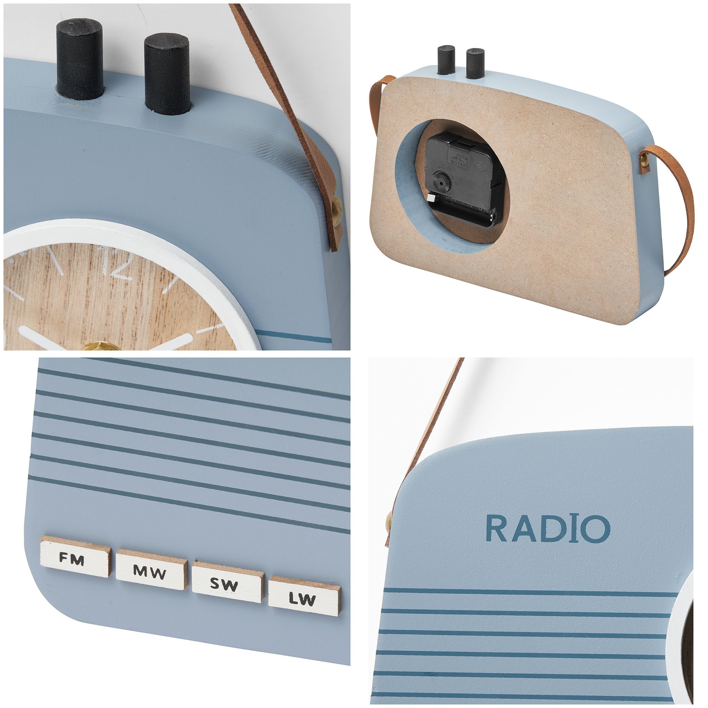 Design Wanduhr Dekouhr Wanduhr Retro Radio blau home Amare