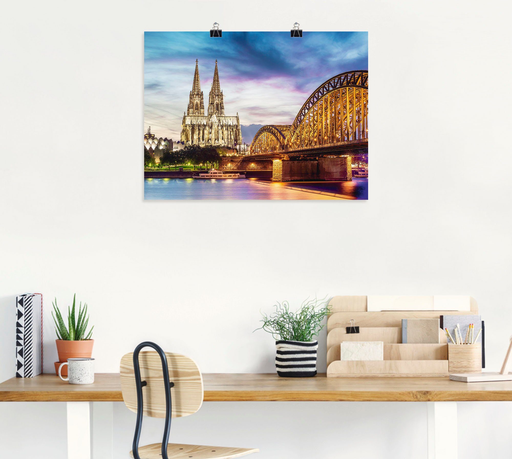 versch. Wandbild Köln, in Dom Größen Poster (1 Alubild, in und Leinwandbild, Wandaufkleber Artland Brücke Deutschland als oder St),