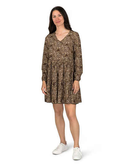 DENIMFY Sommerkleid Damen Kleid DFIda A-Linie langarm Freizeitkleid mit V-Ausschnitt aus 100% Viskose