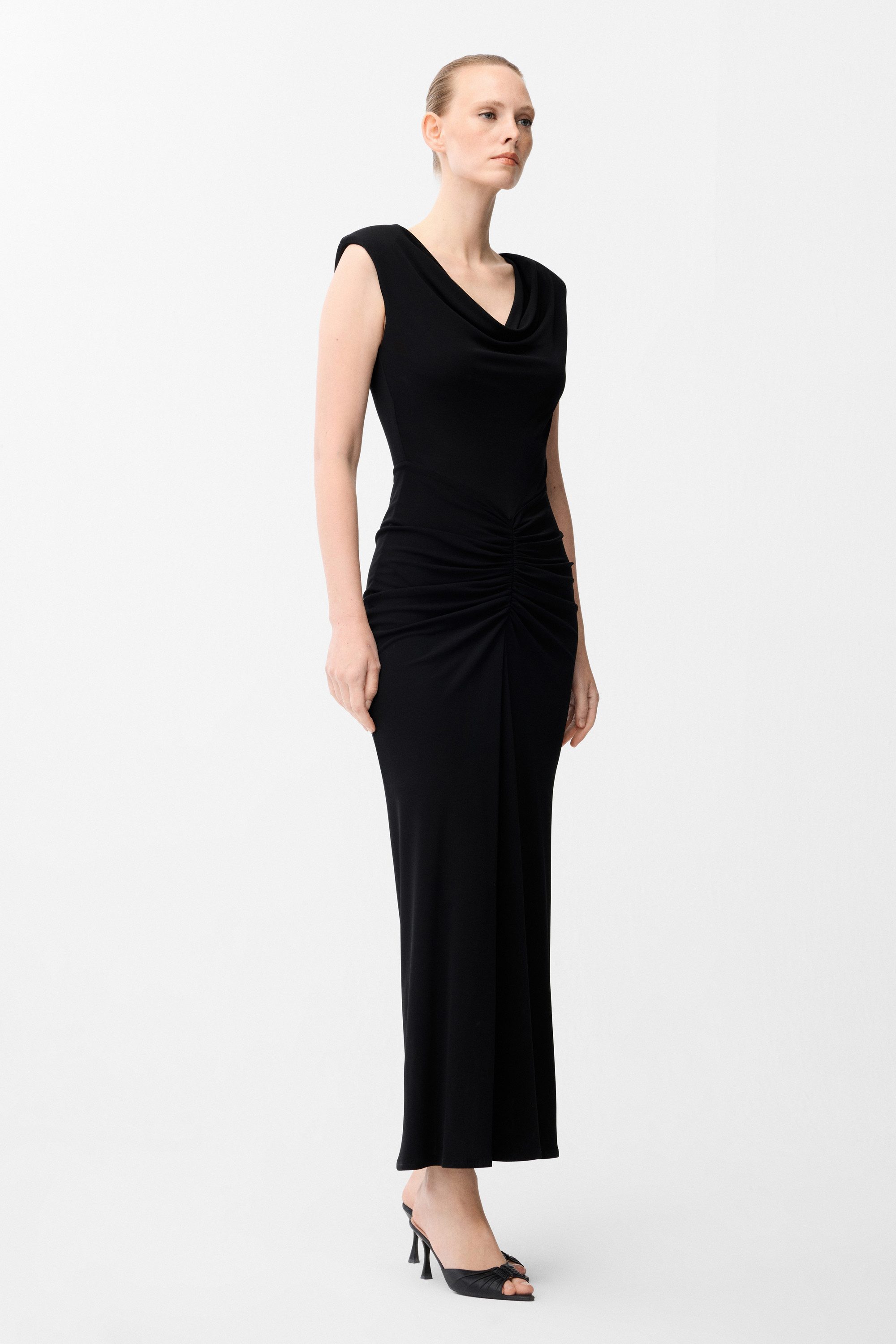 adL Cocktailkleid Ärmelloses Maxikleid mit Wasserfallausschnitt und Raffdetail