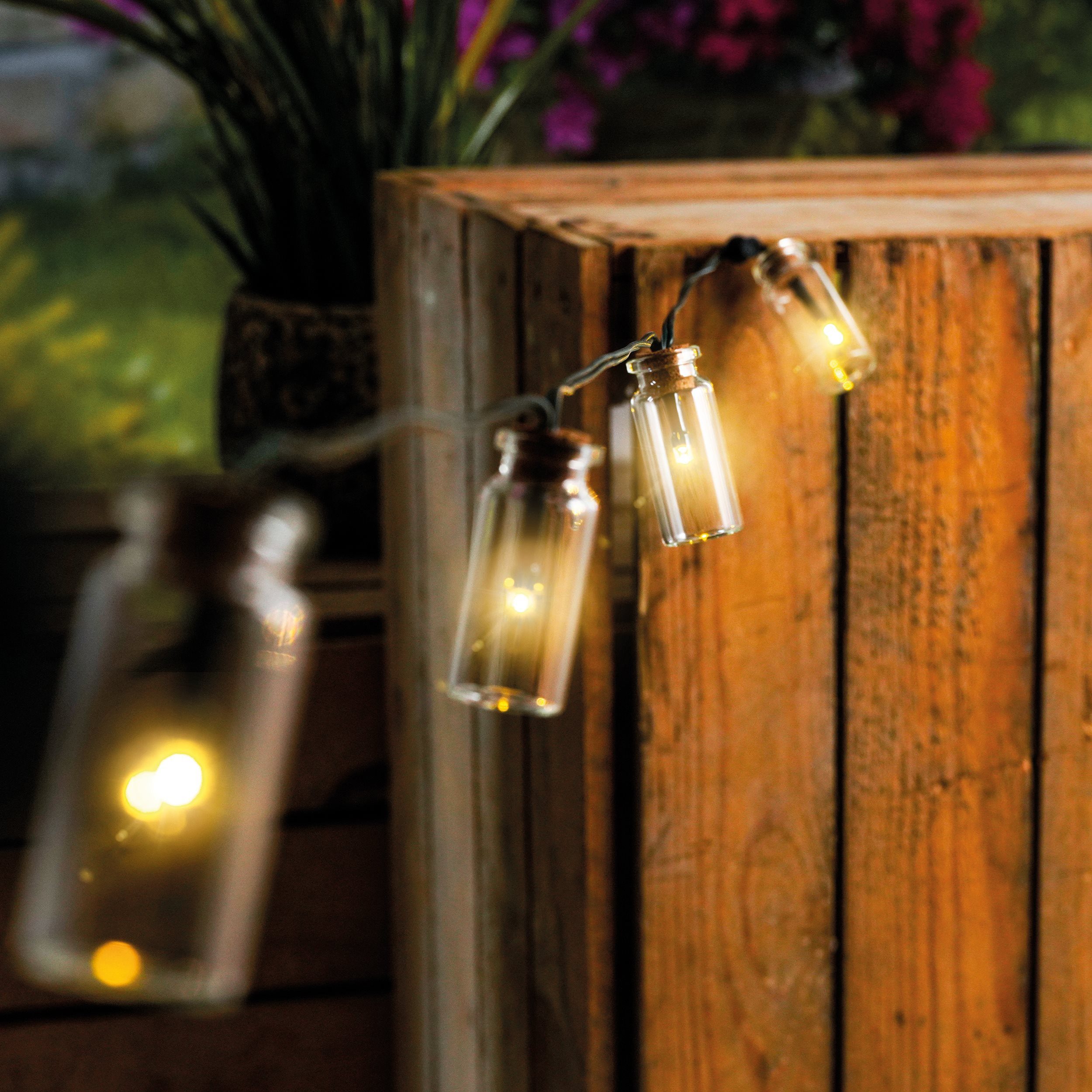 esotec LED-Lichterkette Solarkette 20 Glasfläschchen 6m +2m Zuleitung 3000K winterfest 102187