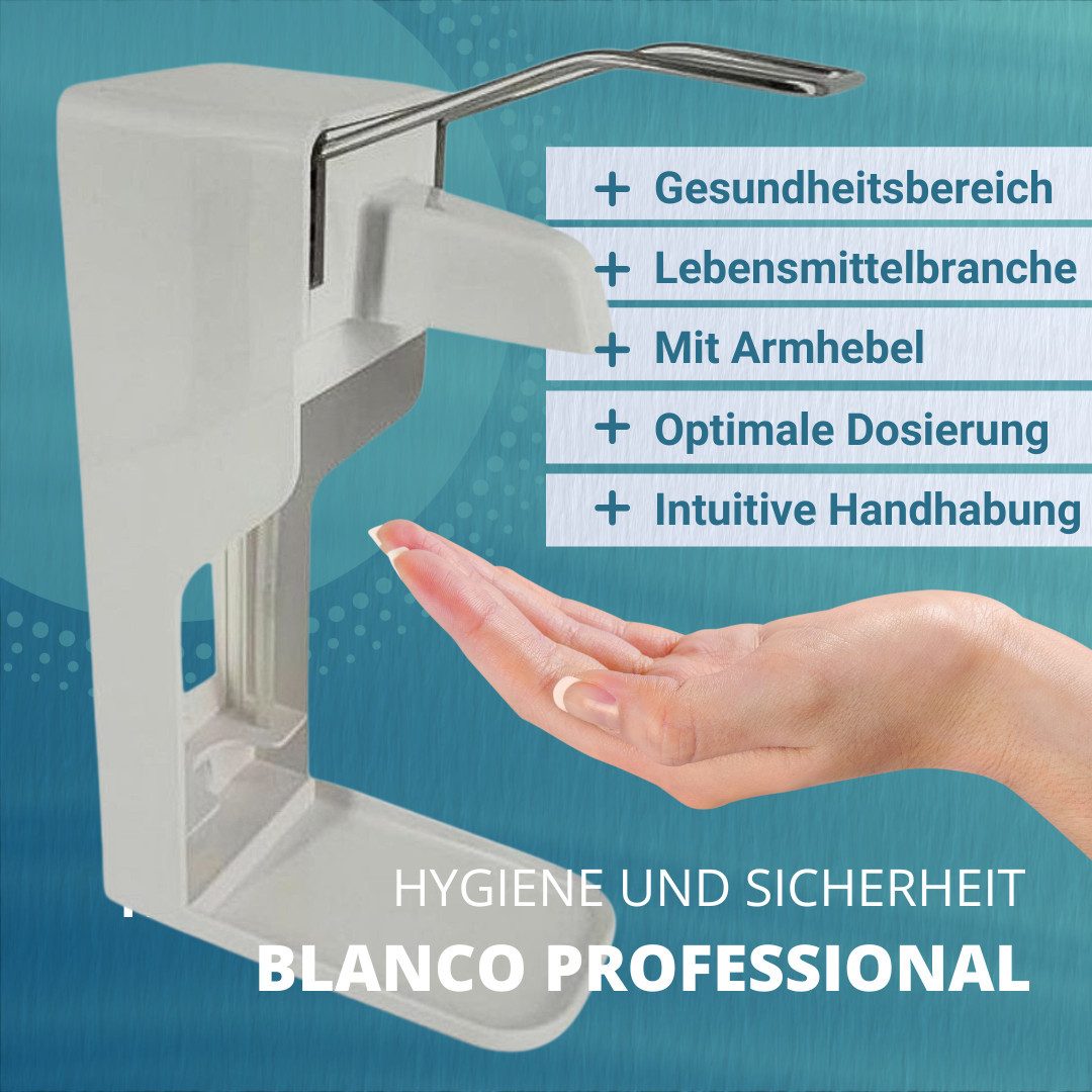 Blanco Desinfektionsmittelspender Desinfektionsspender Wand Seifenspender, Eurospender 1, 1000 ML = 1 L, Langer Armhebel + Große Auffangschale