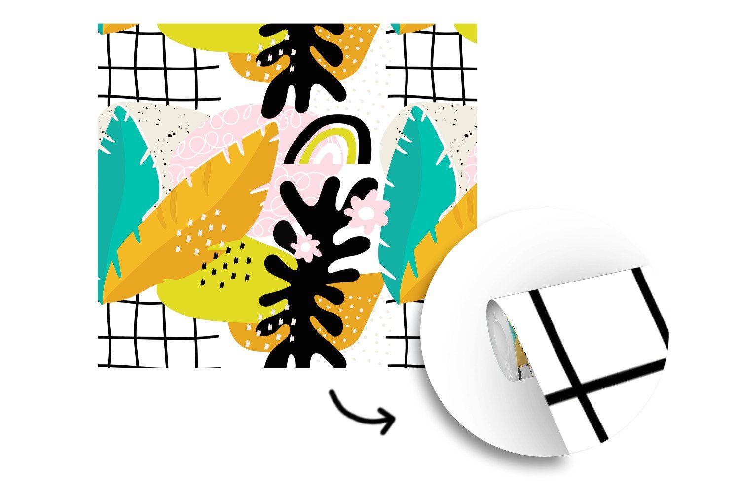 Wohnzimmer Muster, Blatt St), oder (5 MuchoWow Wandtapete Dschungel Matt, Tapete Vinyl - Fototapete für bedruckt, - Schlafzimmer,
