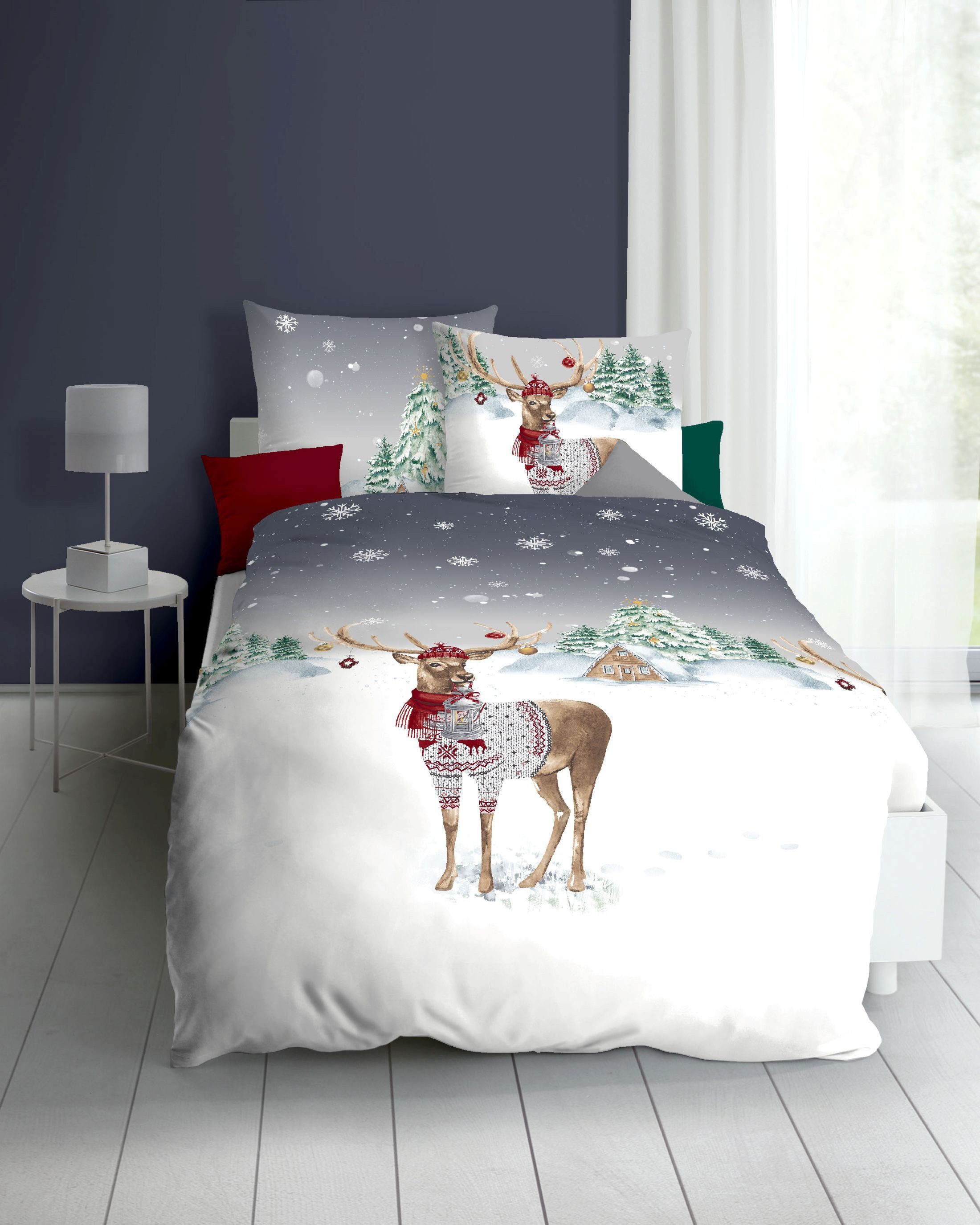Kaeppel Bettwäsche kaeppel Biber Bettwäsche 155x220 Weihnachtshirsch Winter günstig online kaufen