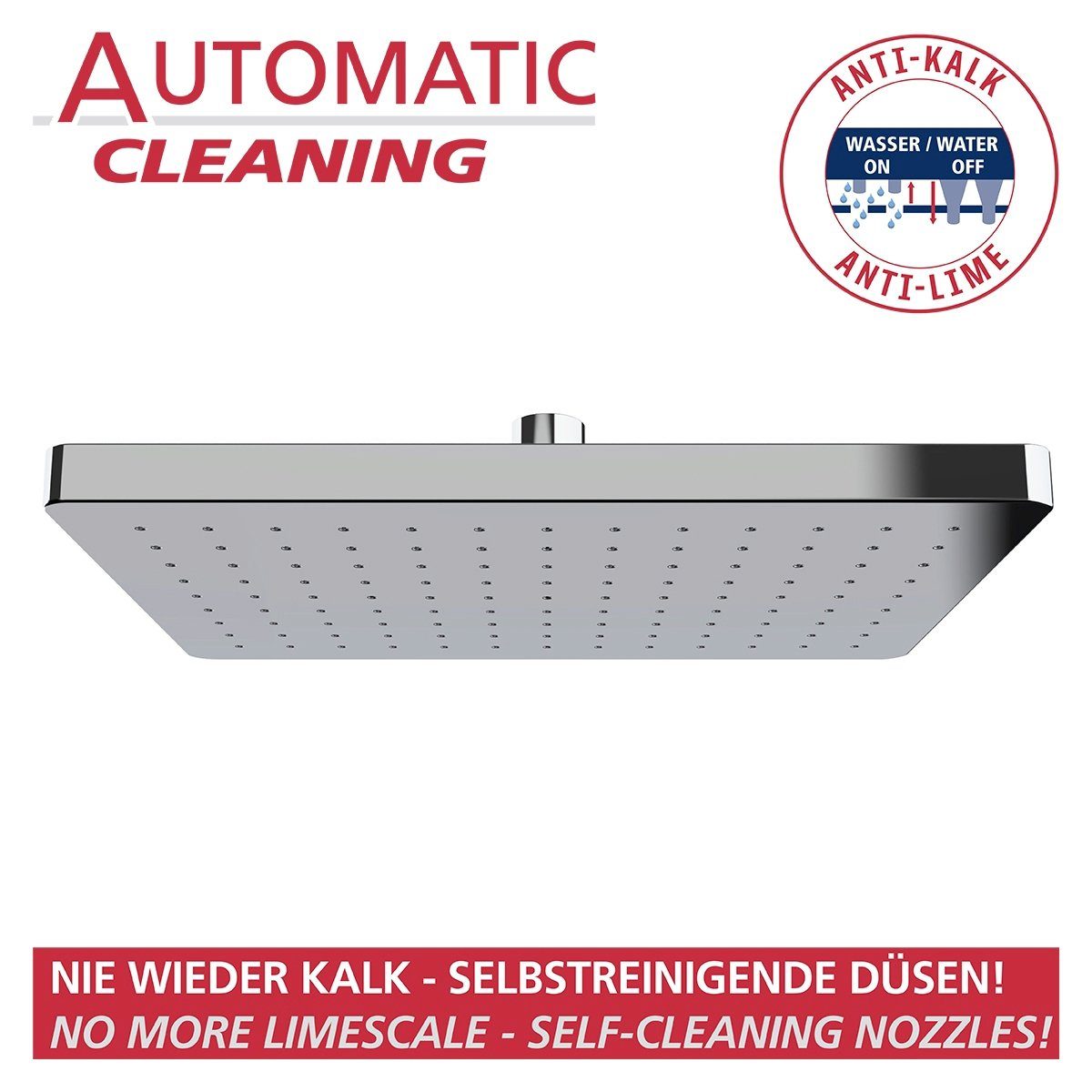 WENKO Regenduschkopf Watersaving System, Regenduschkopf Automatic Cleaning, 25 x 17 cm