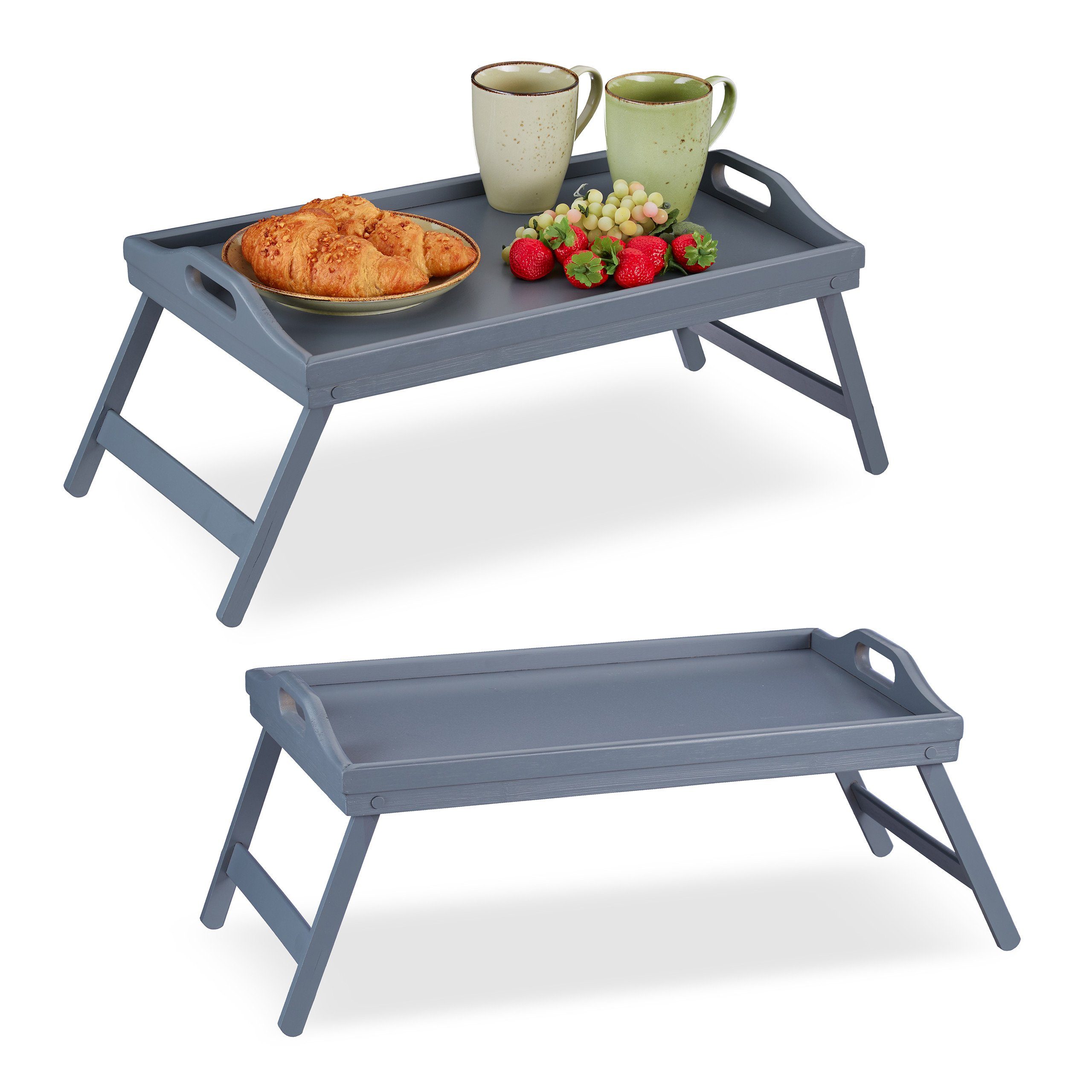 relaxdays Tabletttisch 2 x Bambus Betttablett grau