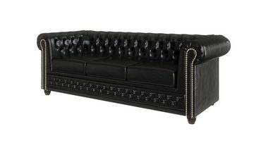 S-Style Möbel Chesterfield-Sofa Jeff, B 203cm x T 86cm x H 72cm, 3-Sitzer, mit Bettfunktion, mit Wellenfederung