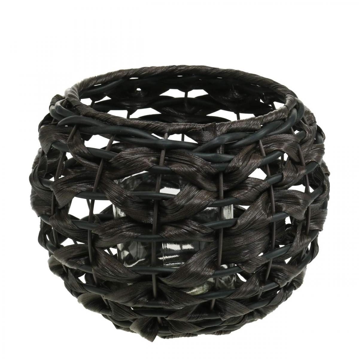 Florists Products Windlicht Geflochtenes Windlicht Schwarz Braun, Rattan-Optik Kerzenglas